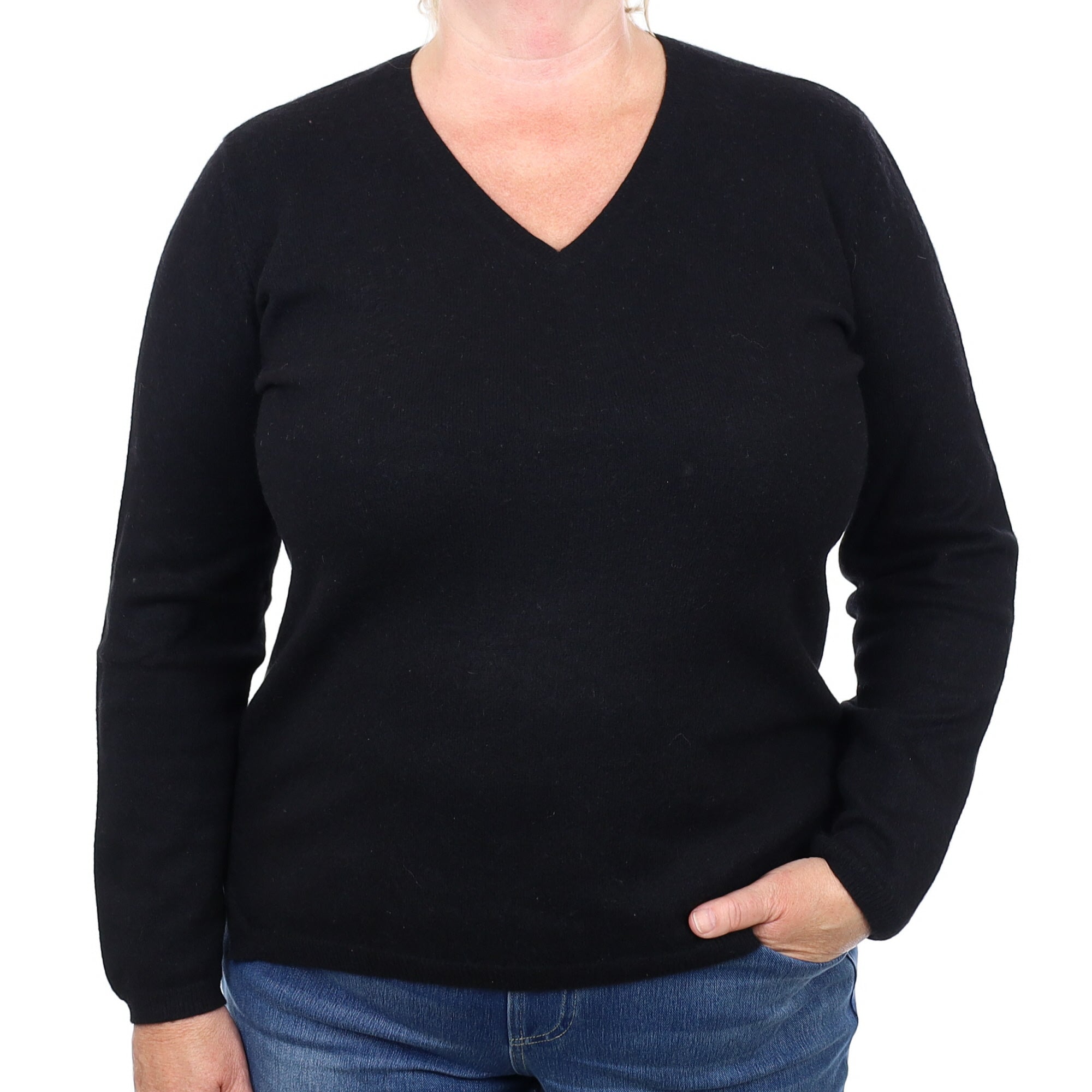 Black Cashmere V Neck Jumper Extra Large