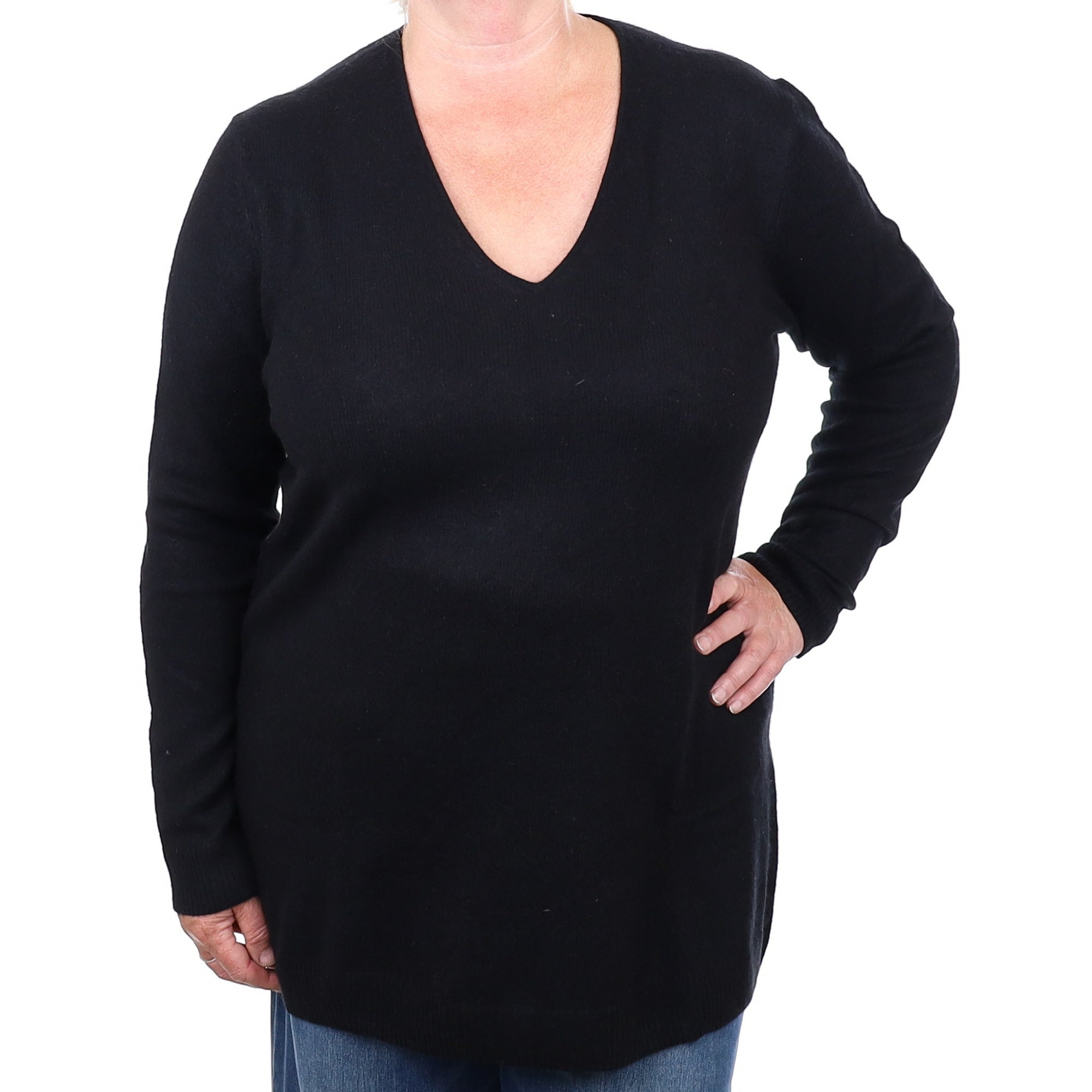 Black Cashmere V Neck Jumper 2 Extra Large
