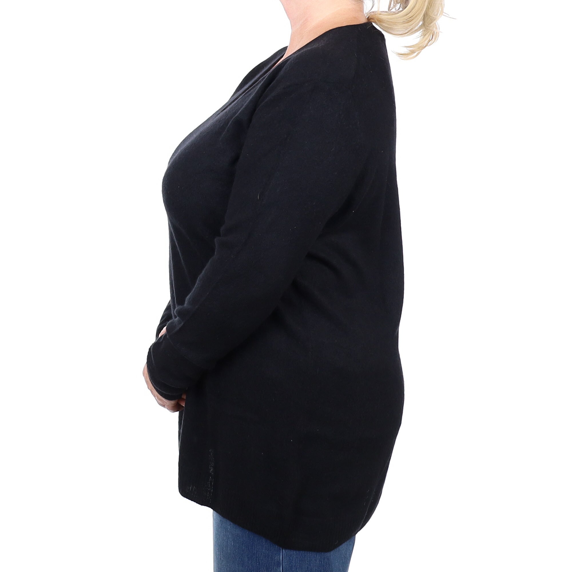 Black Cashmere V Neck Jumper 2 Extra Large