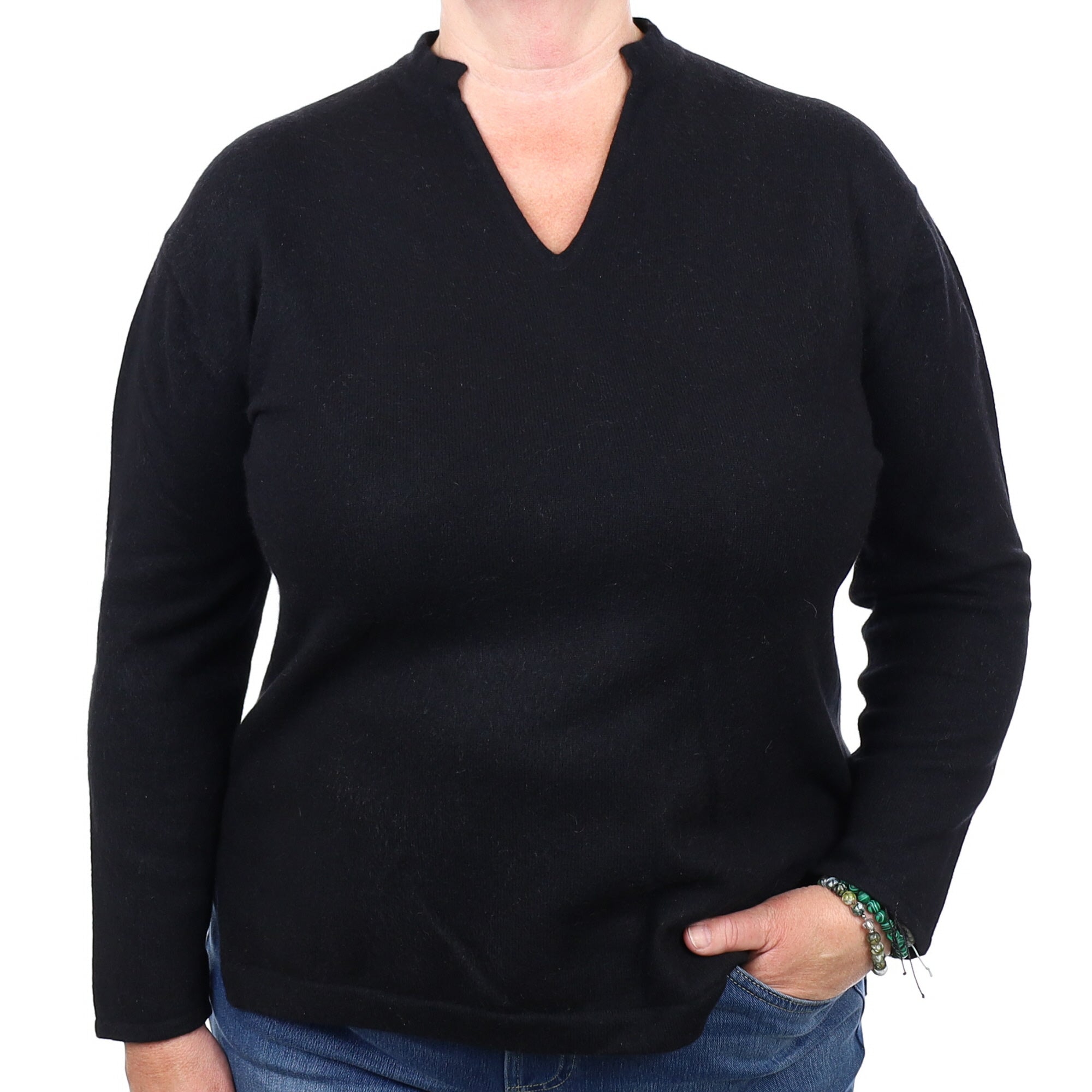 Black Cashmere V Neck Jumper Extra Large