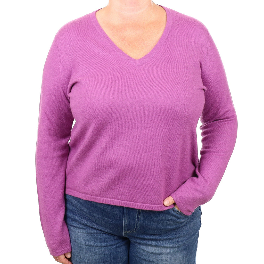Violet Purple Cashmere V Neck Jumper Extra Large