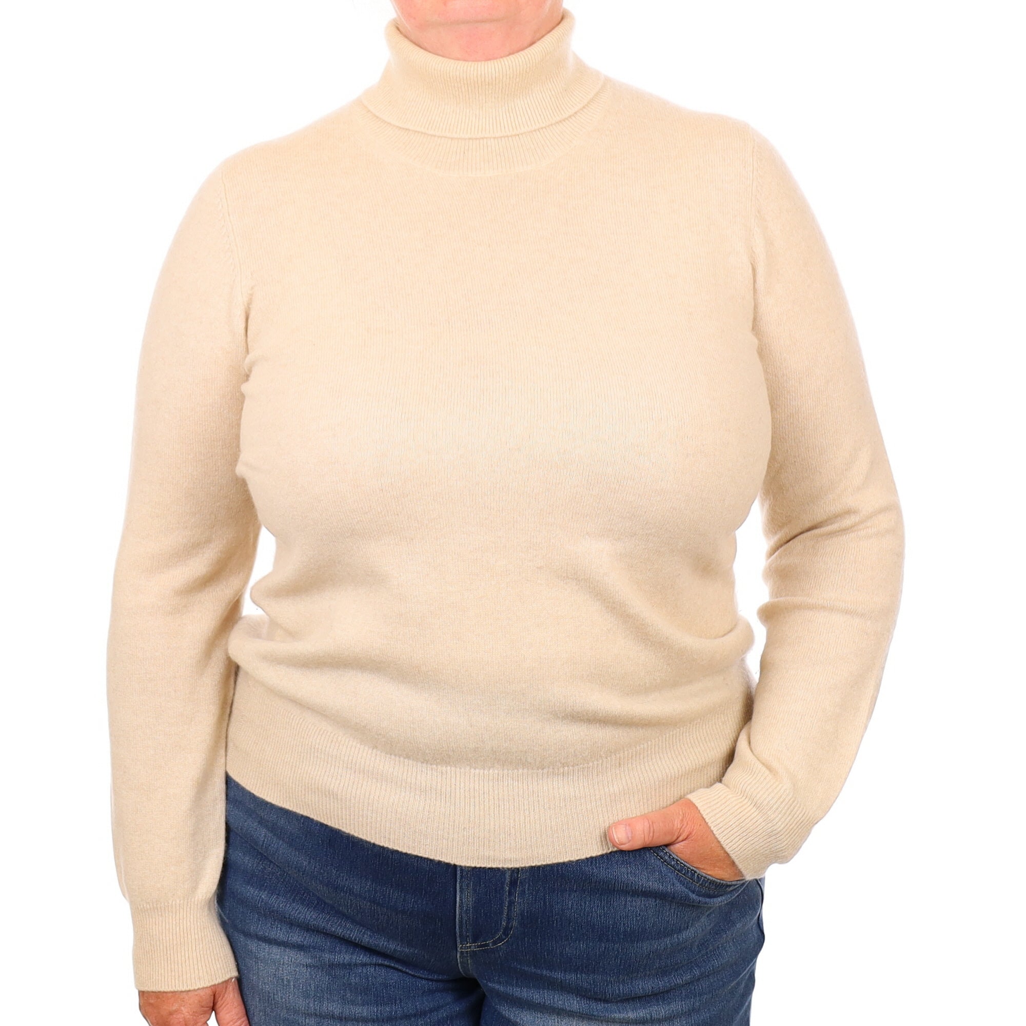 Oatmeal Beige Cashmere Polo Neck  Jumper Extra Large