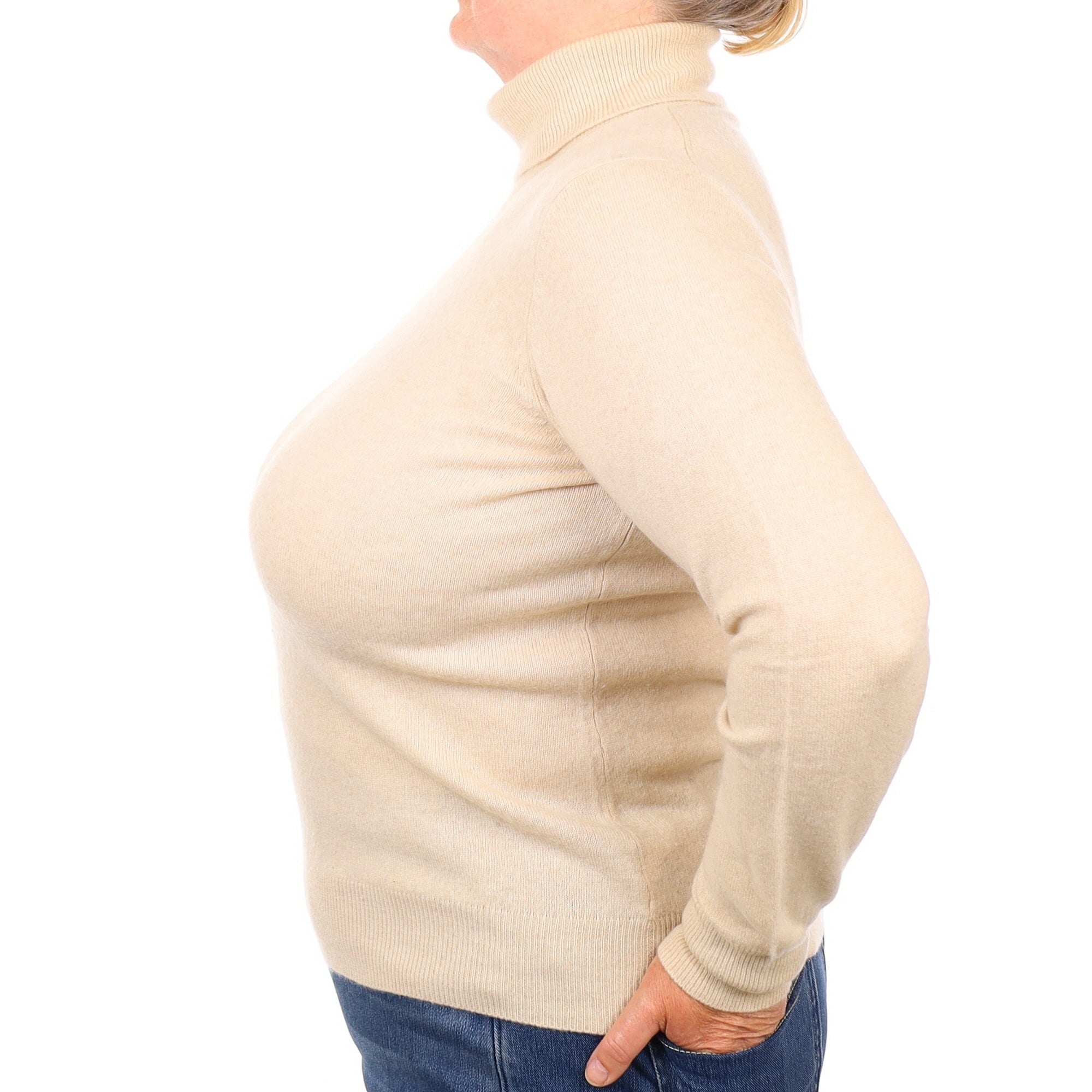 Oatmeal Beige Cashmere Polo Neck  Jumper Extra Large