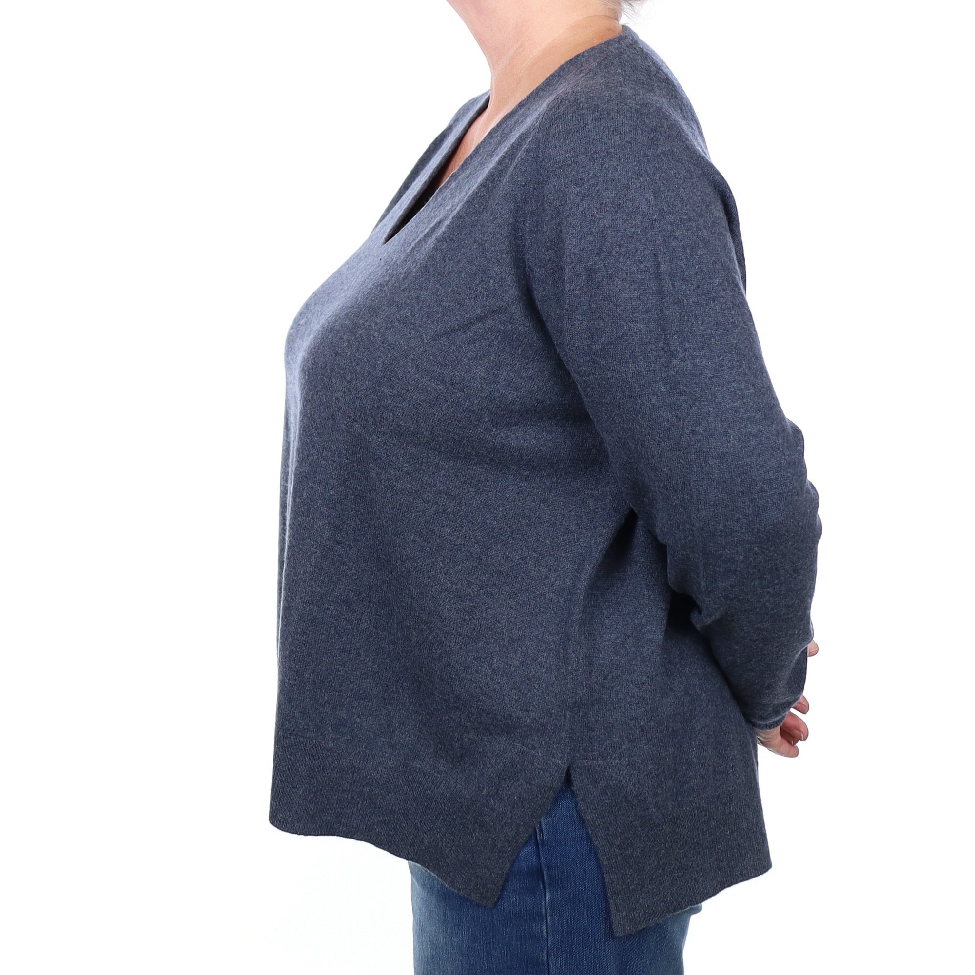 Denim Blue Cashmere V Neck Jumper 2 Extra Large
