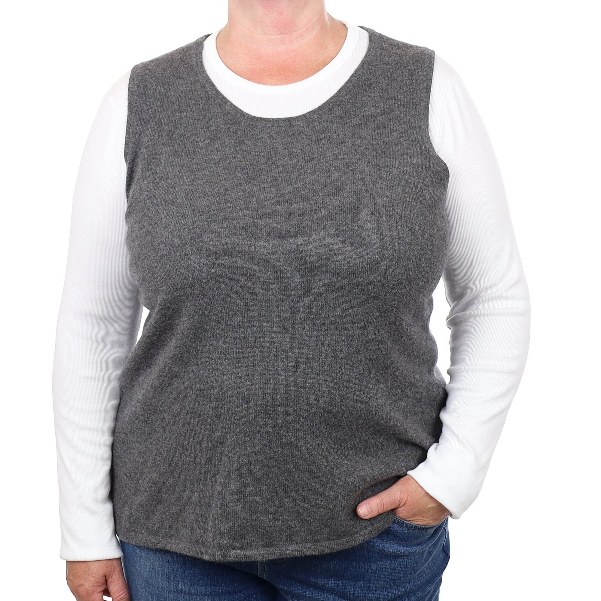 Slate Grey Cashmere Sleeveless Crew Neck Jumper Extra Large
