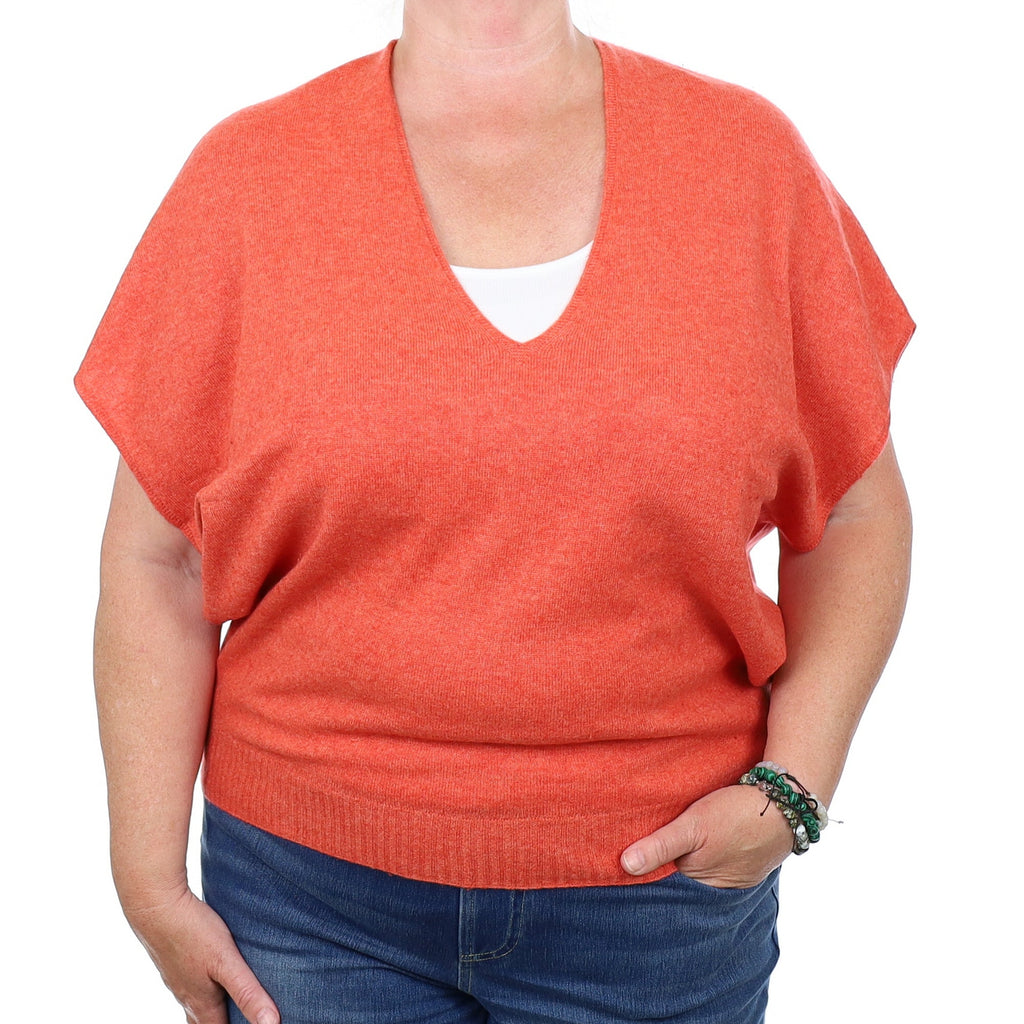 Sunset Orange Cashmere V Neck Sleeveless Jumper Extra Large