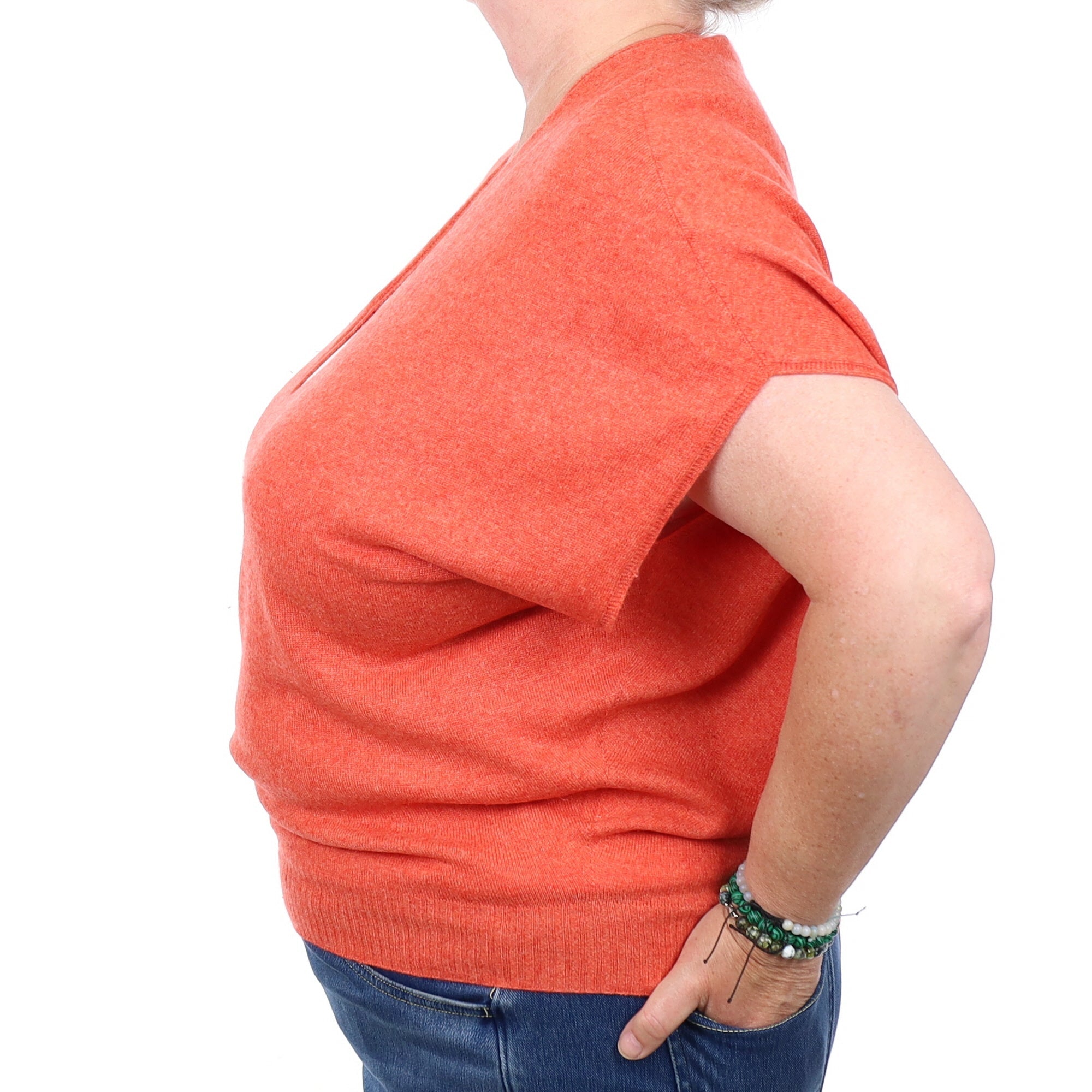 Sunset Orange Cashmere V Neck Sleeveless Jumper Extra Large