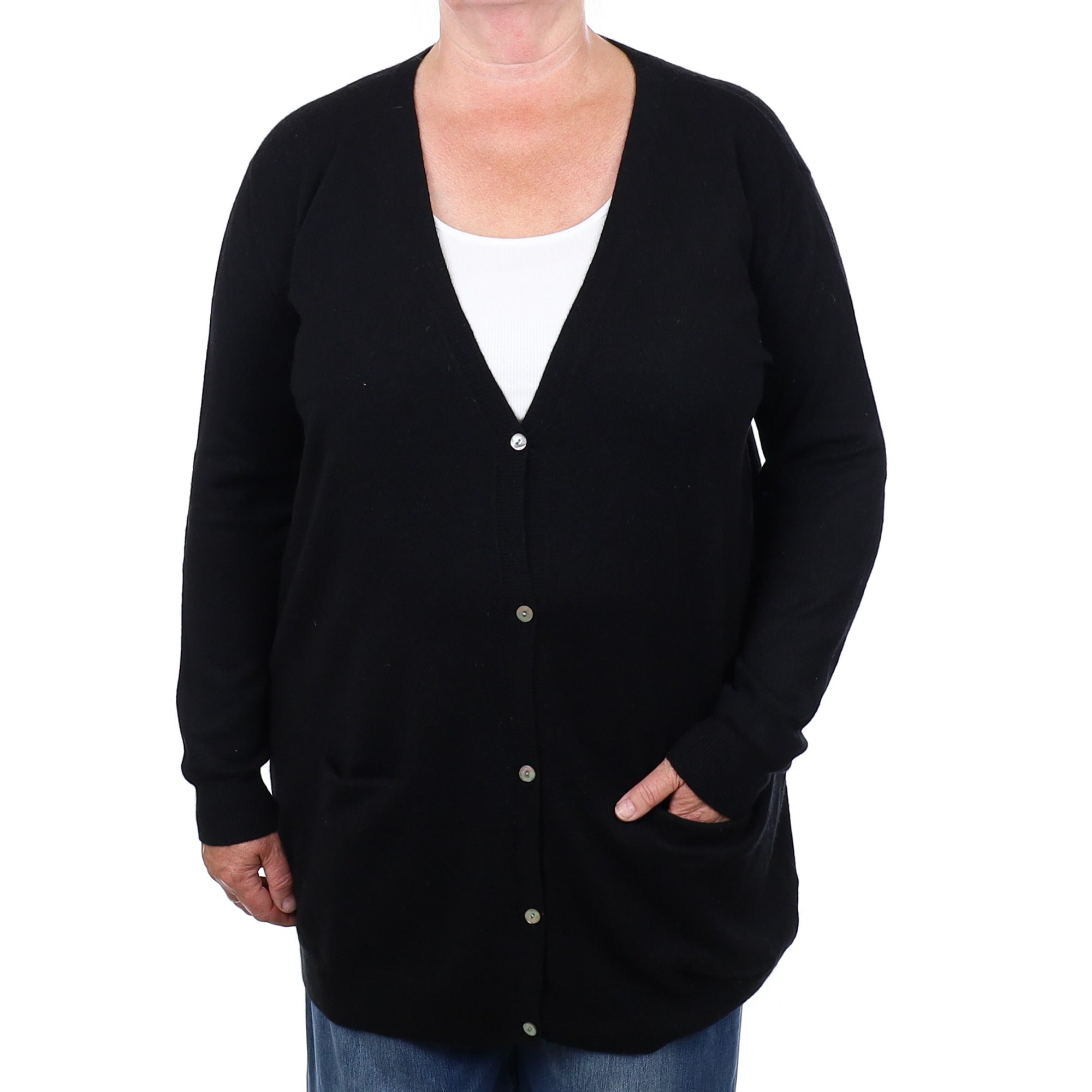 Black Cashmere V Neck Cardigan 2 Extra Large