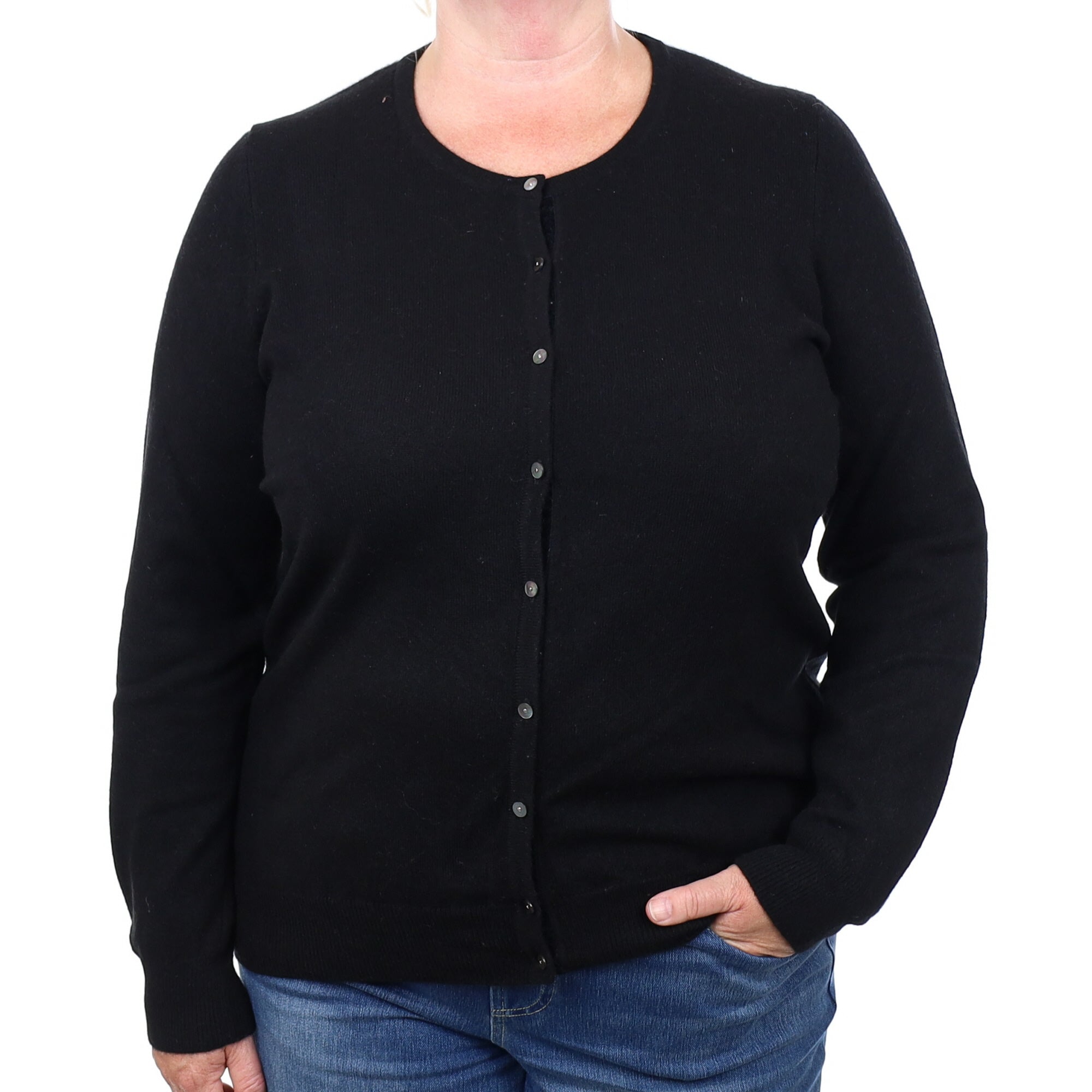 Black Cashmere Crew Neck  Cardigan Extra Large