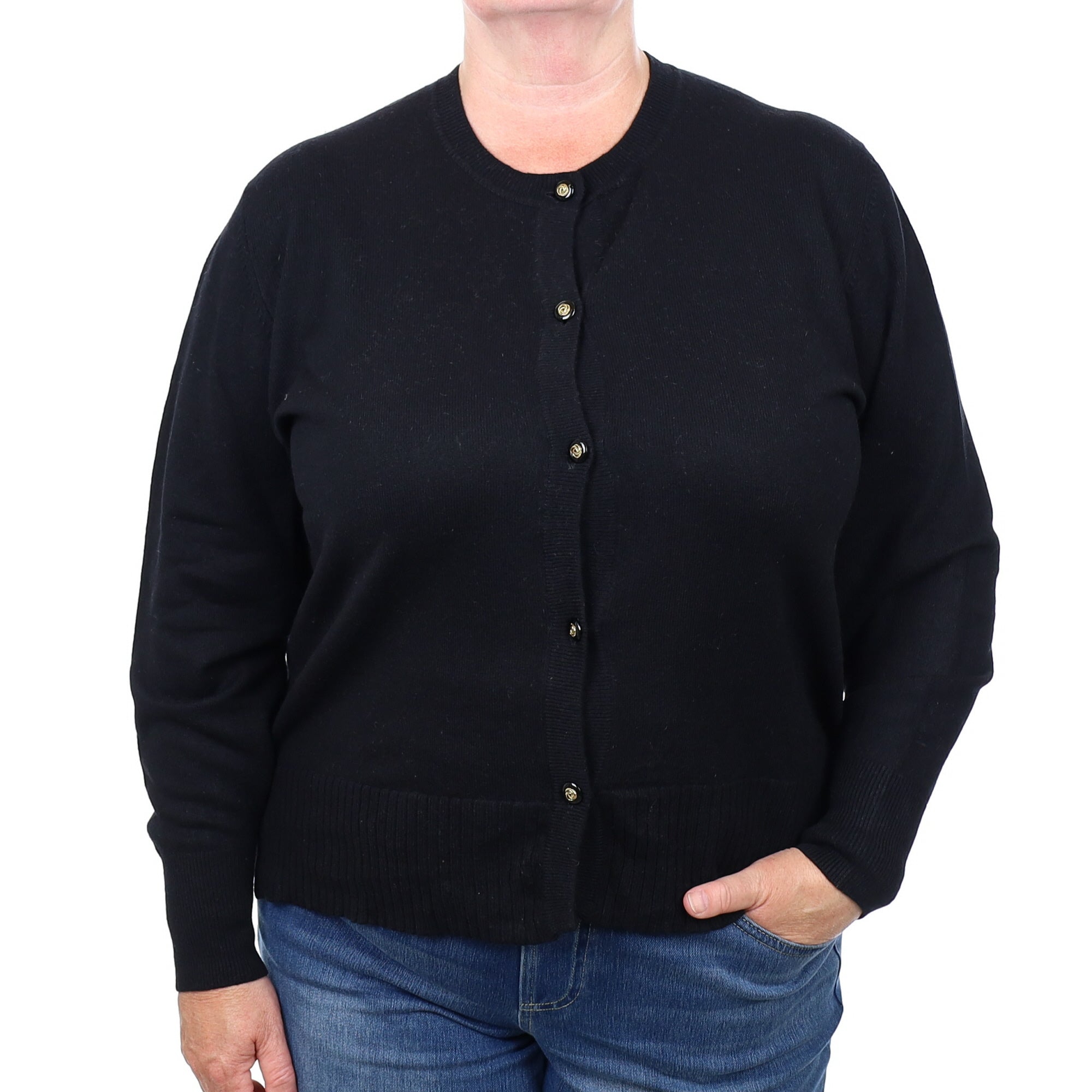 Black Cashmere Crew Neck Cardigan Extra Large
