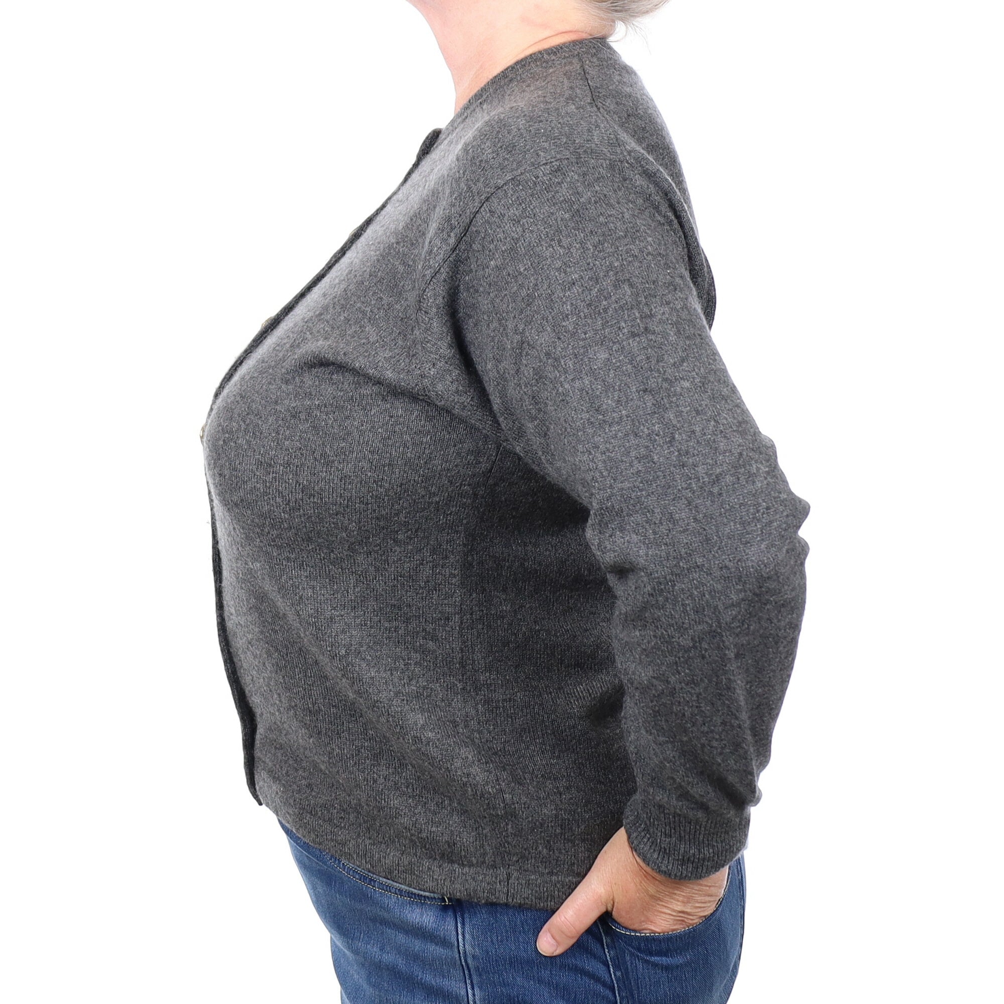Slate Grey Cashmere Crew Neck Cardigan Extra Large