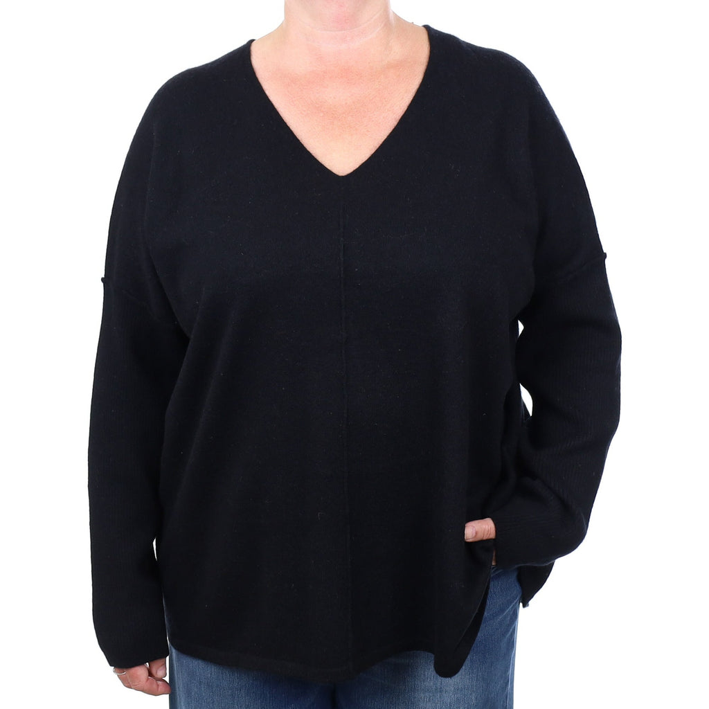 Black Cashmere V Neck Jumper 2 Extra Large