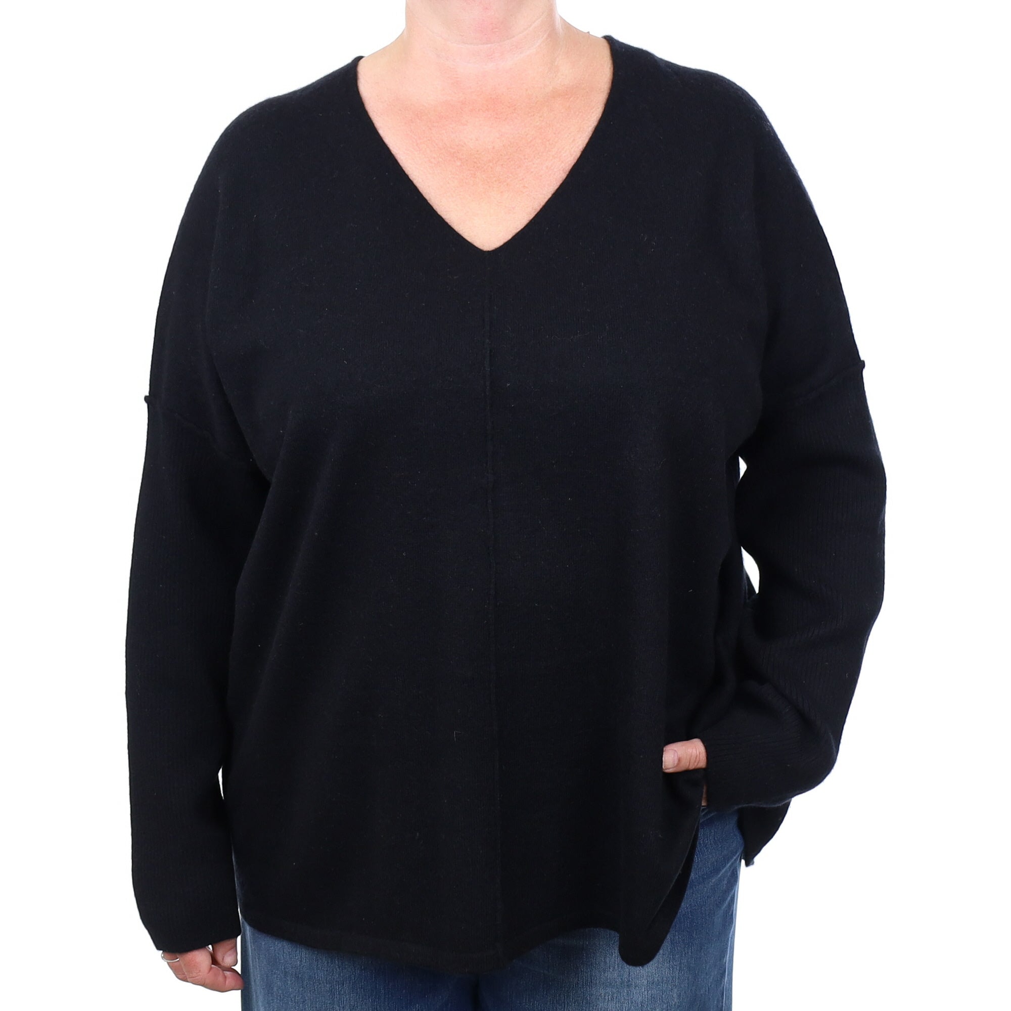 Black Cashmere V Neck Jumper 2 Extra Large