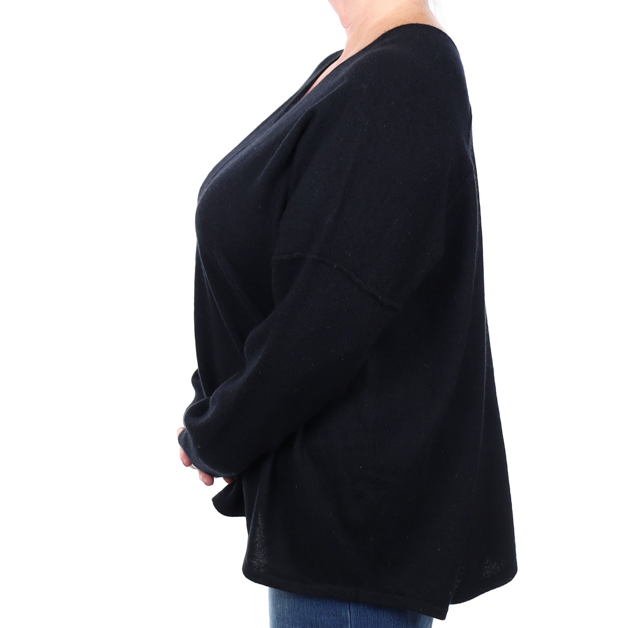 Black Cashmere V Neck Jumper 2 Extra Large