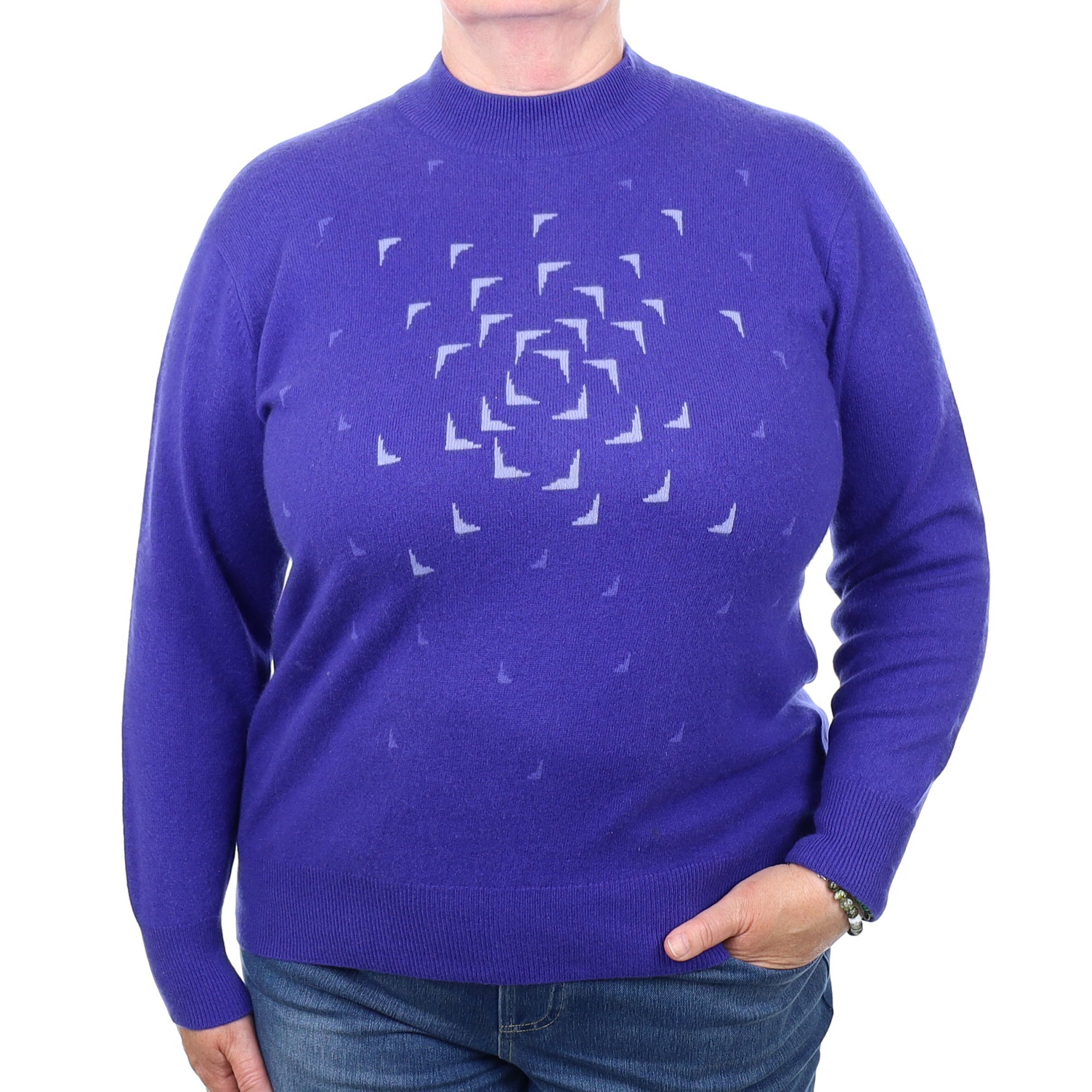 Indigo Blue Pattern Cashmere Turtleneck Jumper Extra Large