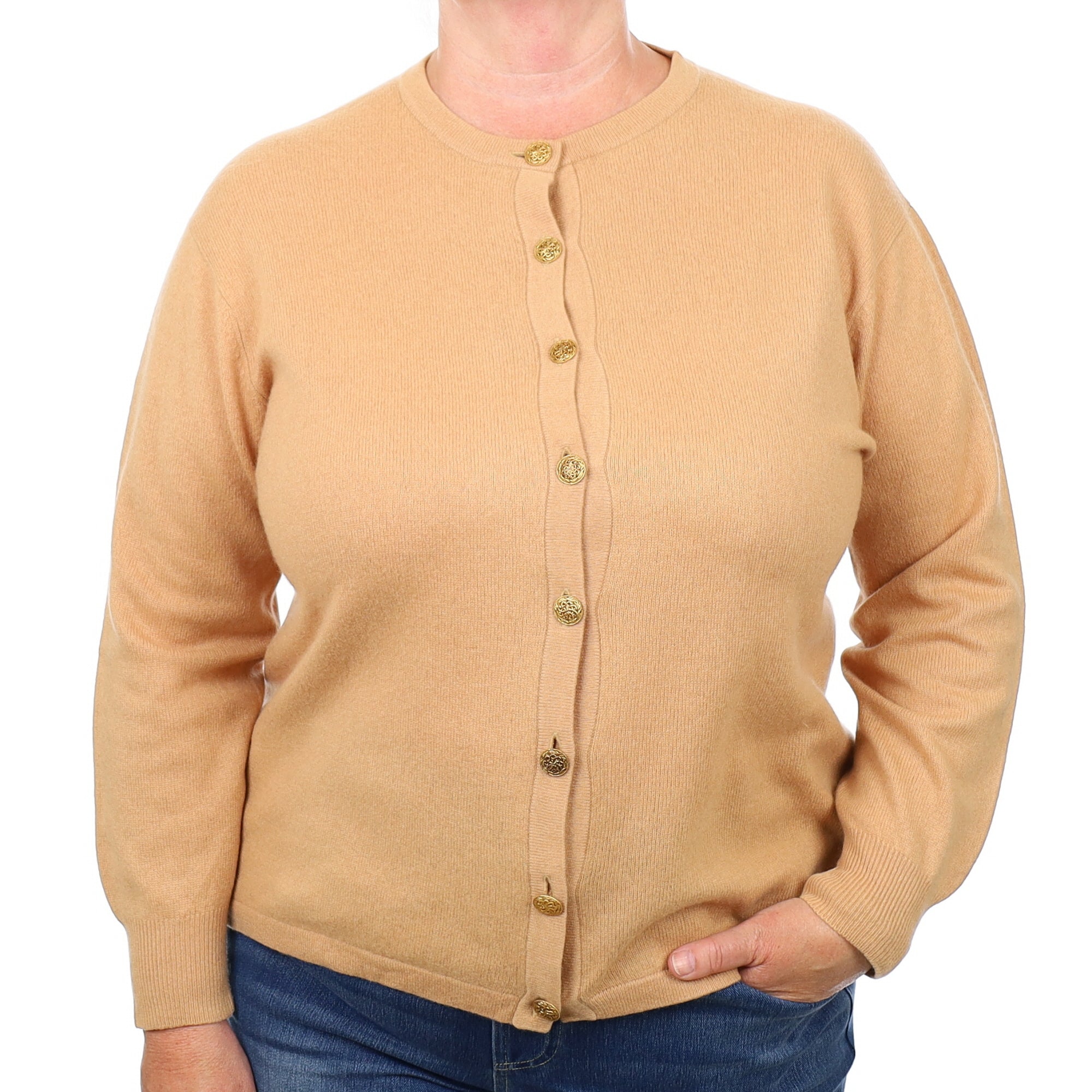 Caramel Cashmere Crew Neck Cardigan Extra Large