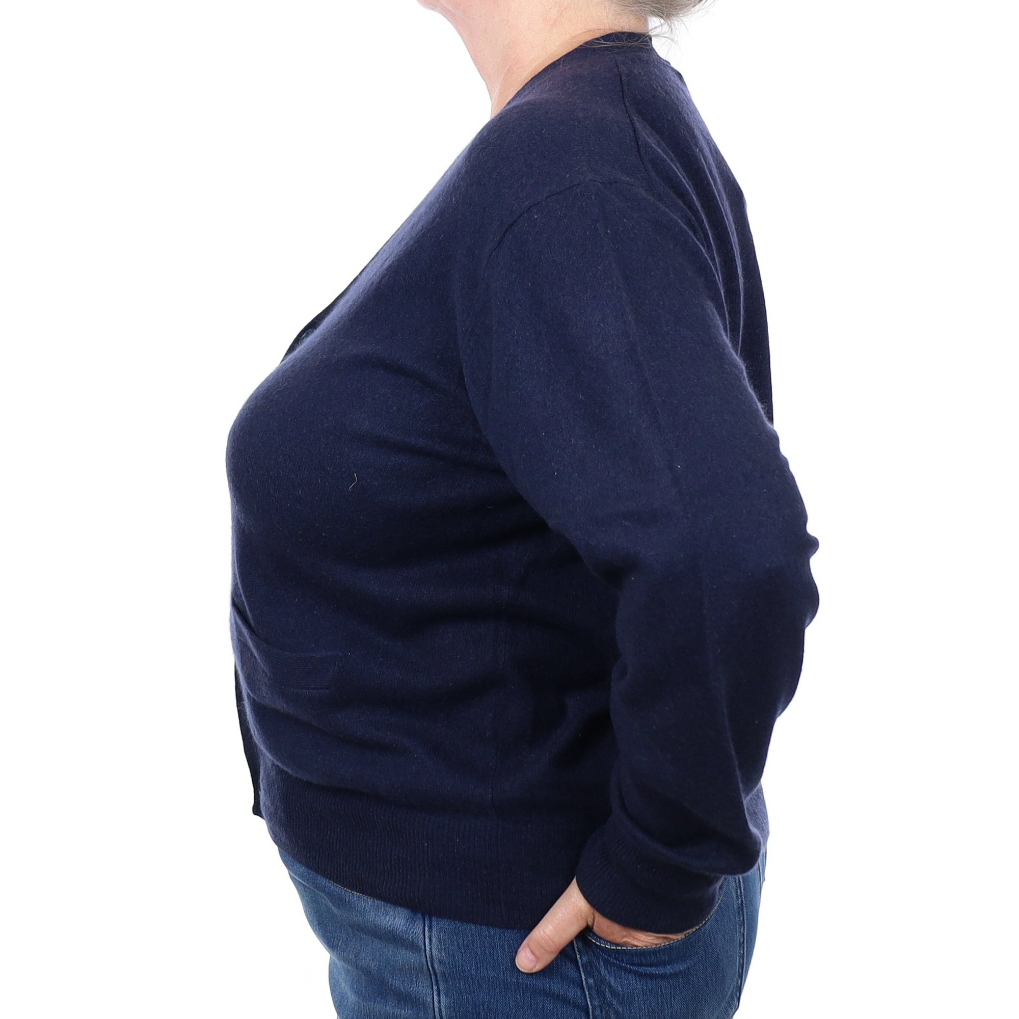 Navy Blue Cashmere V Neck Cardigan with Pockets Extra Large