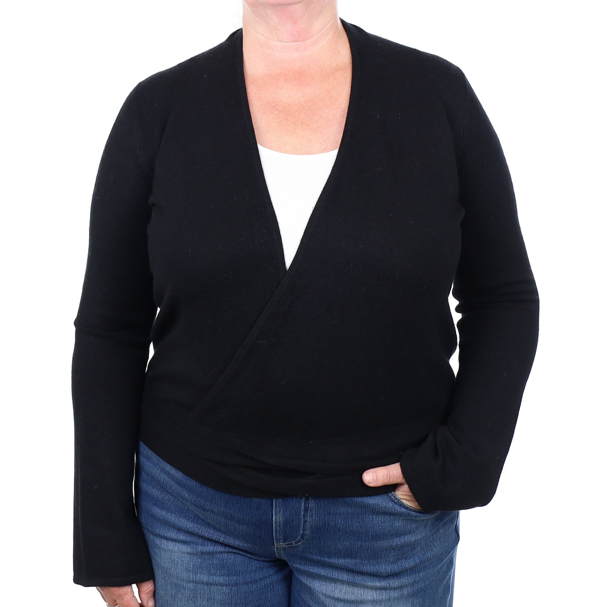 Black Cashmere Edge to Edge Tie Cardigan Extra Large