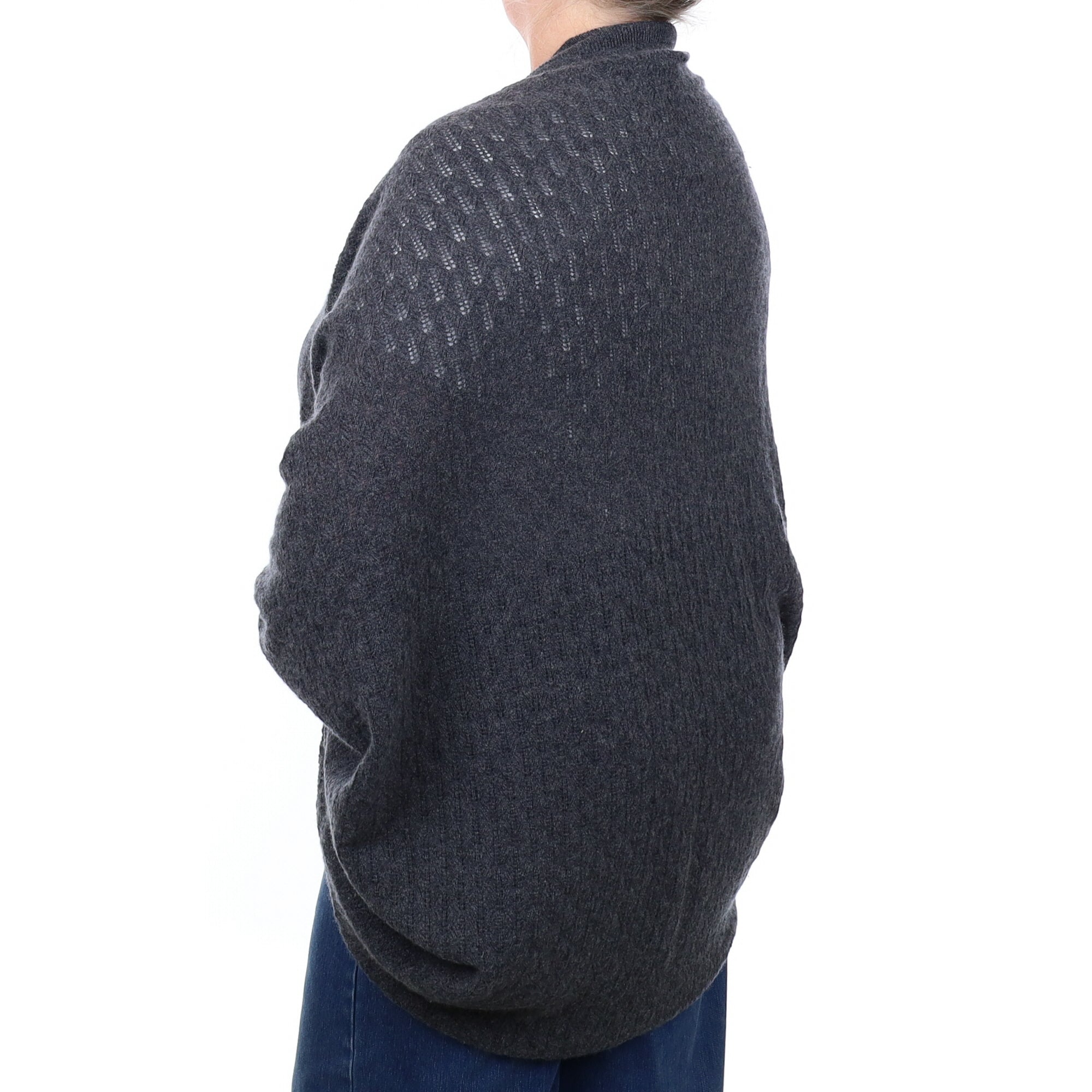 Charcoal Grey Cashmere Textured Edge to Edge Shrug Cardigan Extra Large
