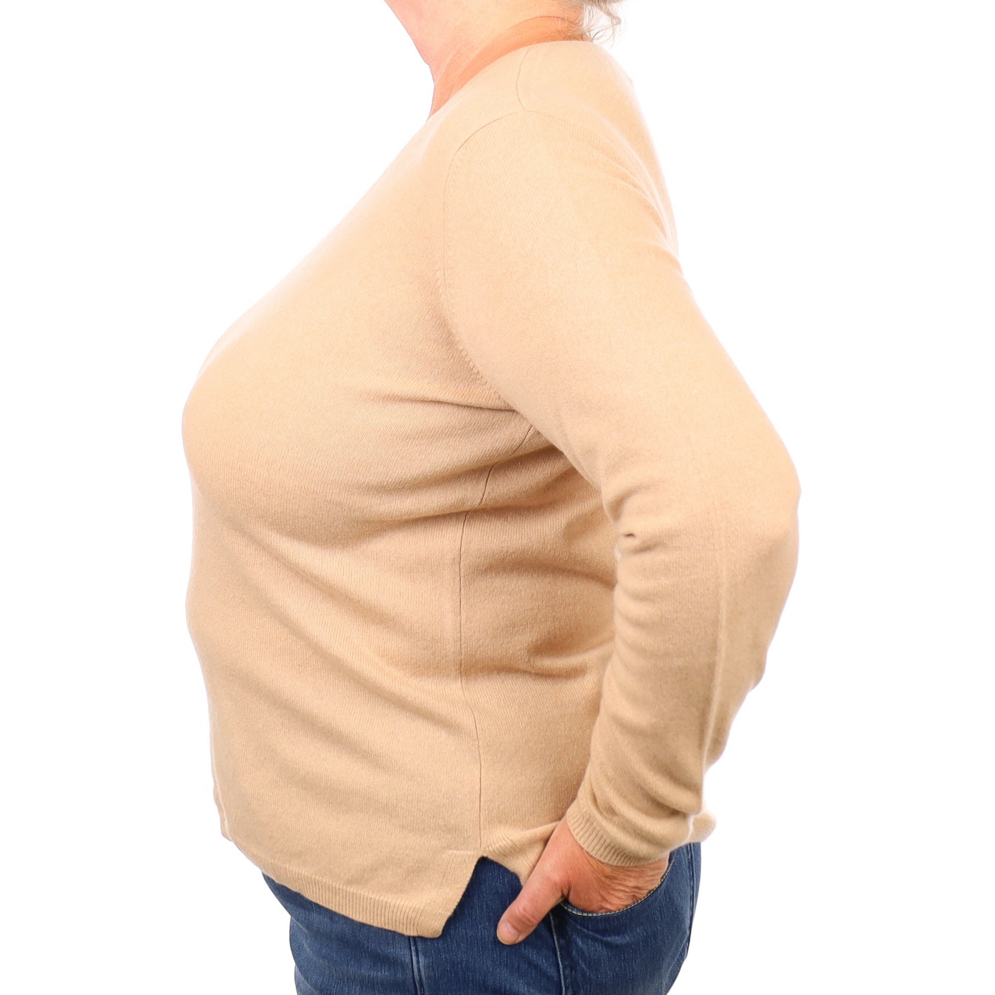 Buff Beige Cashmere V Neck Jumper Extra Large