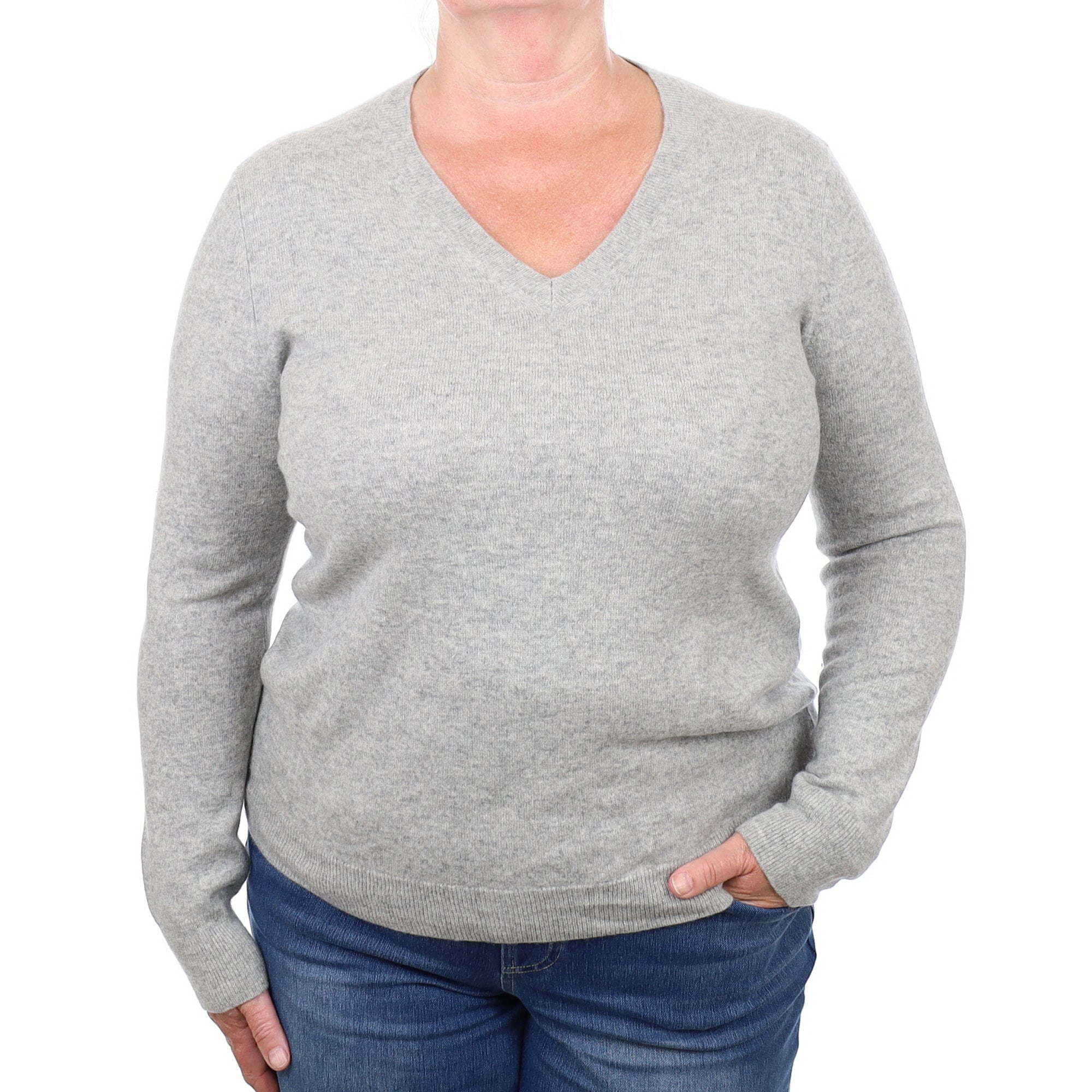 Smoke Grey Cashmere V Neck Jumper Extra Large