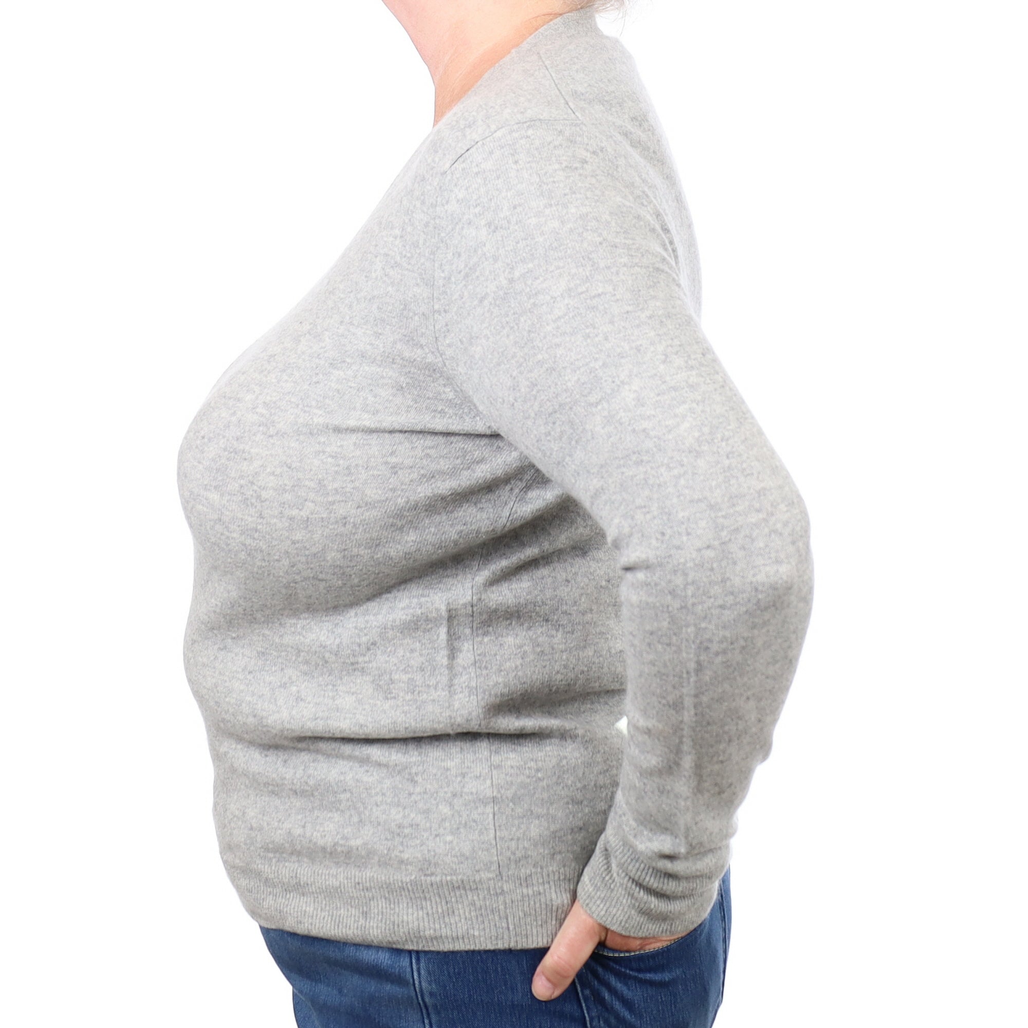 Smoke Grey Cashmere V Neck Jumper Extra Large
