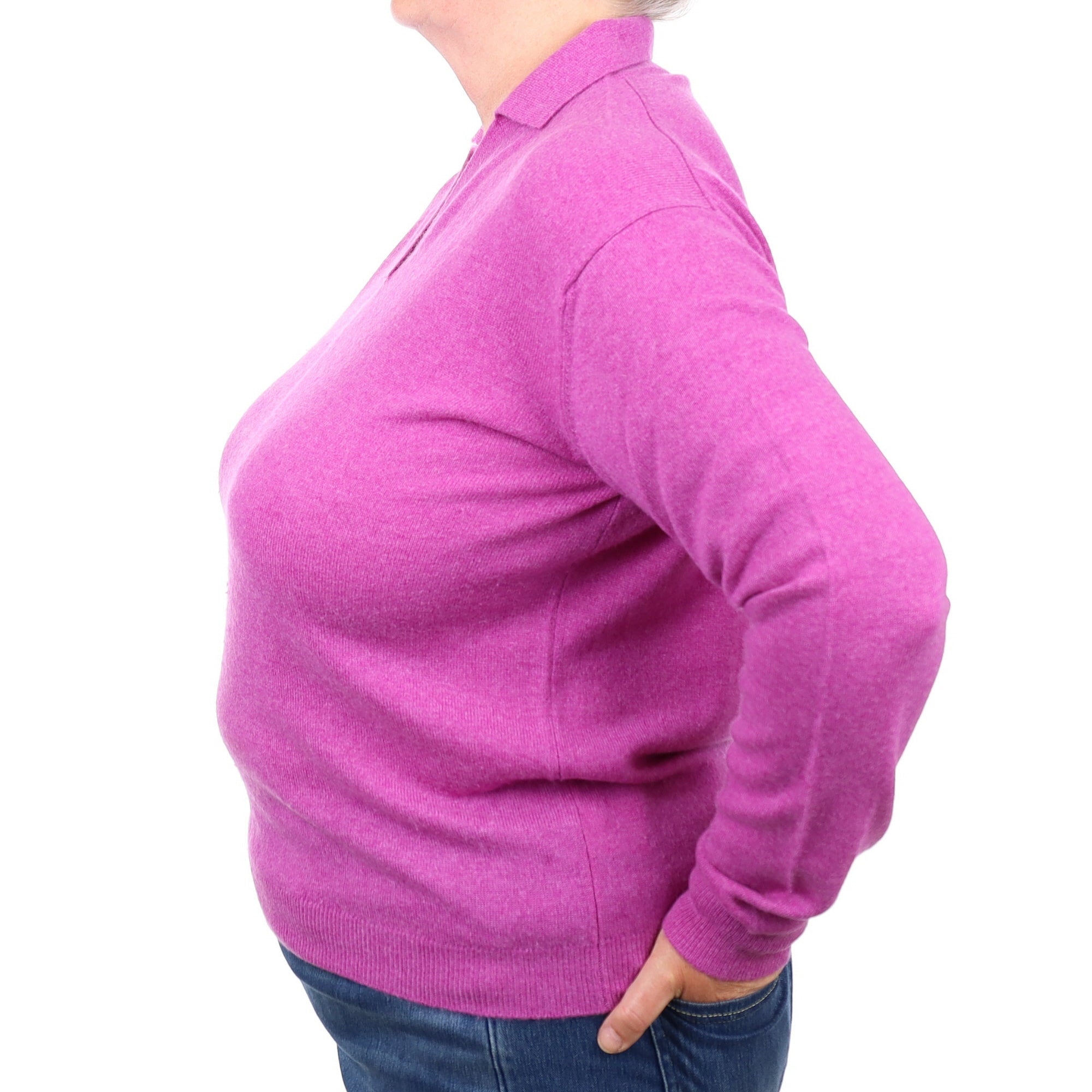 Loganberry Purple Cashmere Collared V Neck Jumper Extra Large