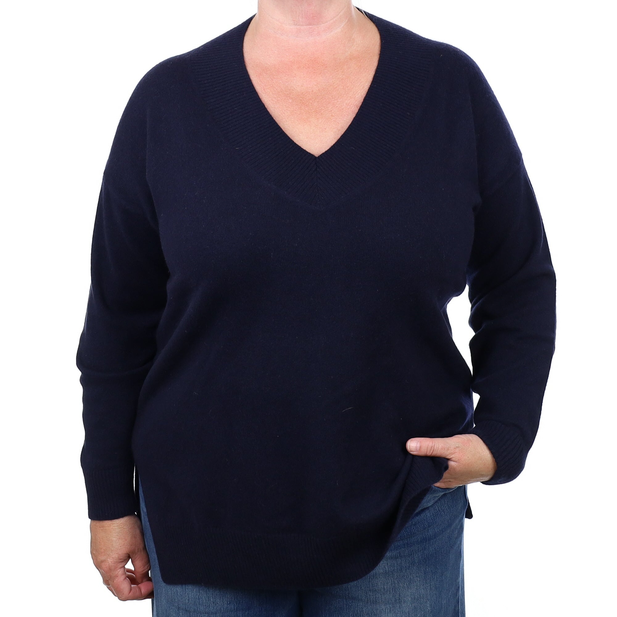 Italian Navy Cashmere V Neck Jumper Extra Large