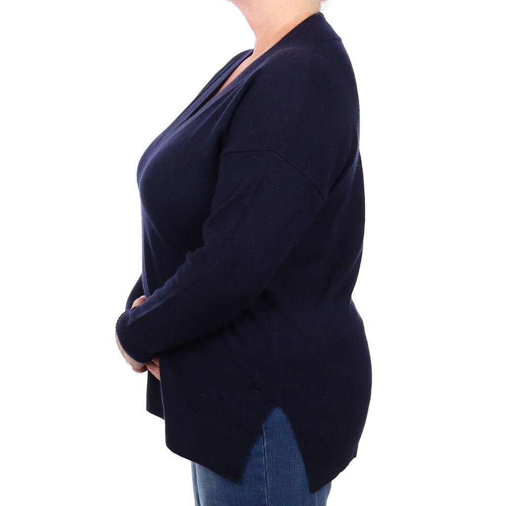 Italian Navy Cashmere V Neck Jumper Extra Large