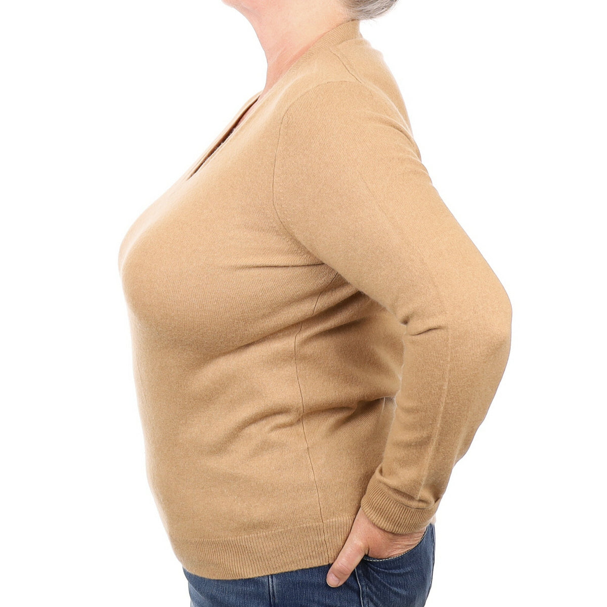 Camel Brown Cashmere V Neck Jumper Extra Large