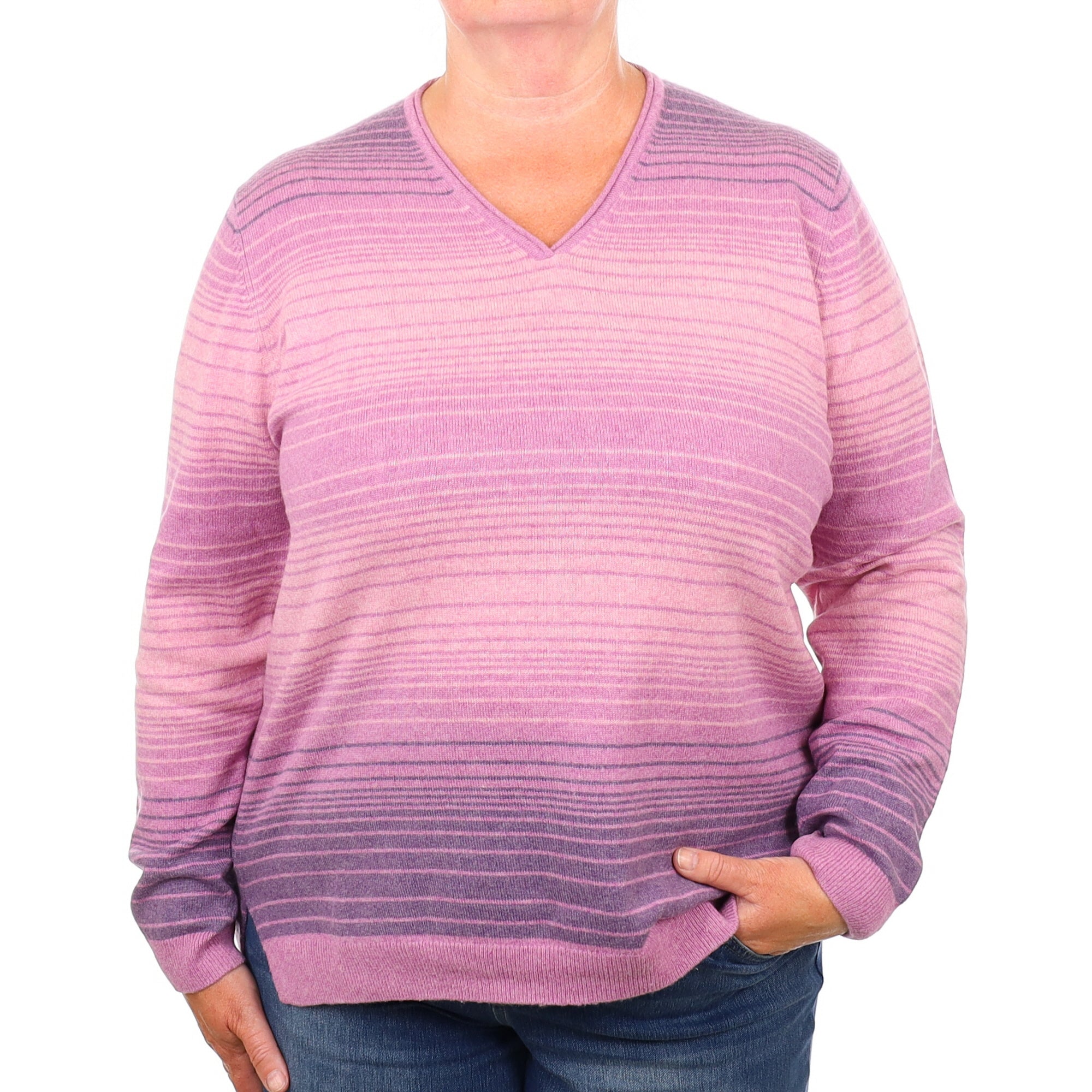 Heather Stripe Cashmere V Neck Jumper Extra Large
