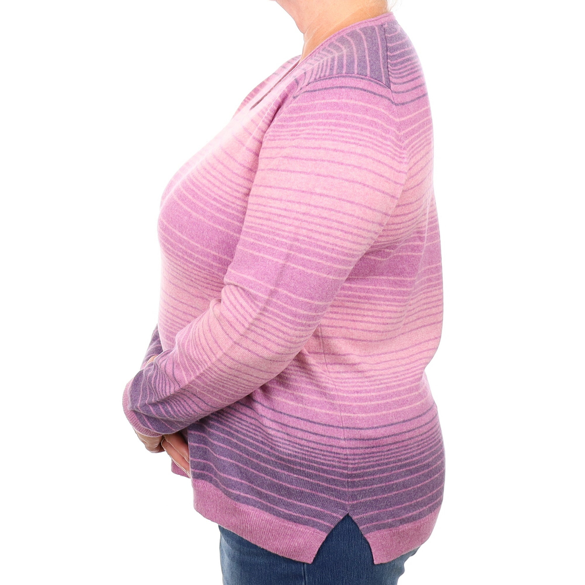 Heather Stripe Cashmere V Neck Jumper Extra Large