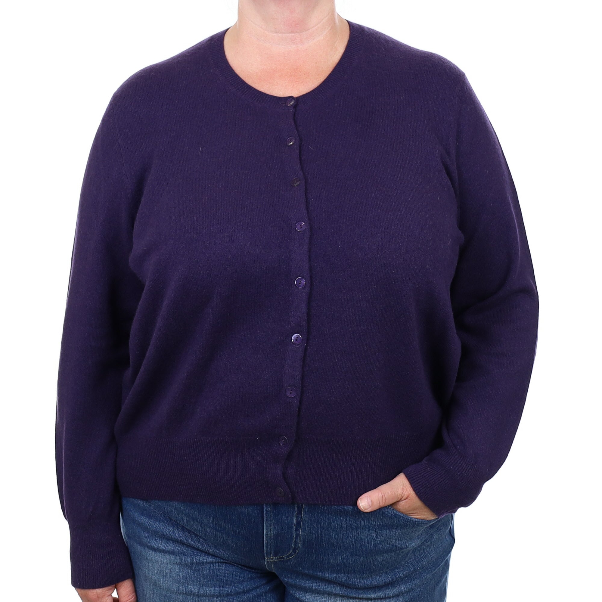 Grape Purple Cashmere Crew Neck Cardigan 2 Extra Large
