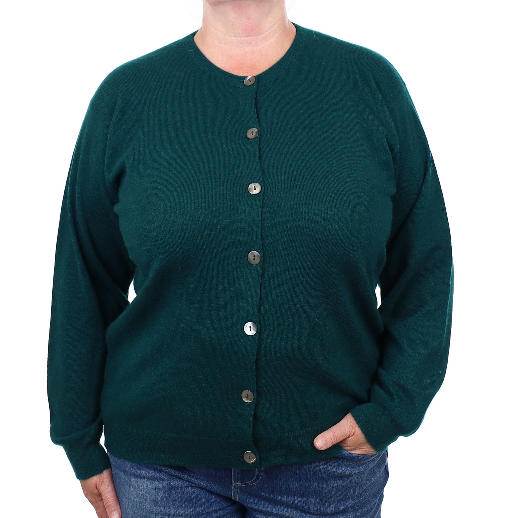 Bottle Green Cashmere Crew Neck Cardigan Extra Large