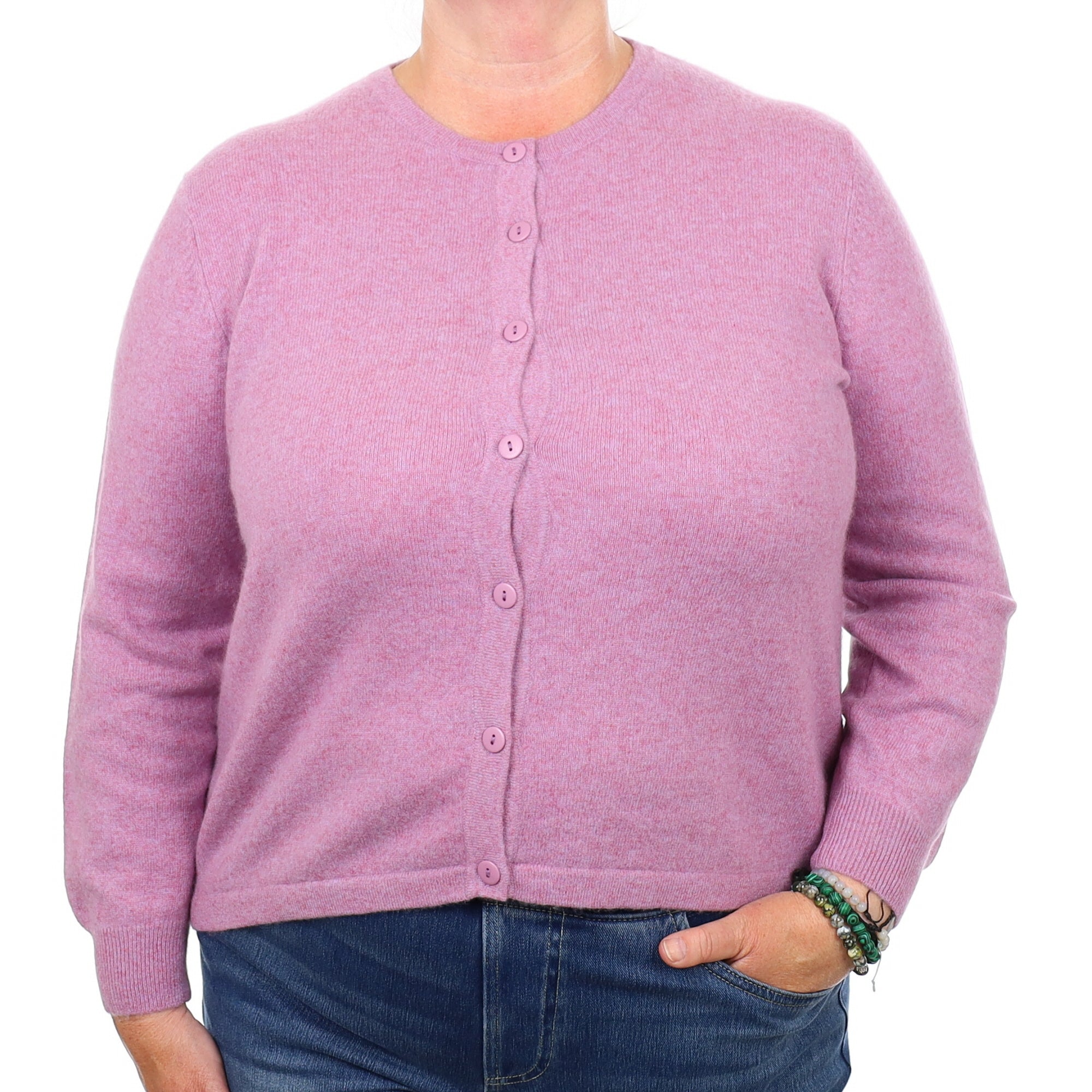 Heather Purple Marl Cashmere Crew Neck Cardigan Extra Large