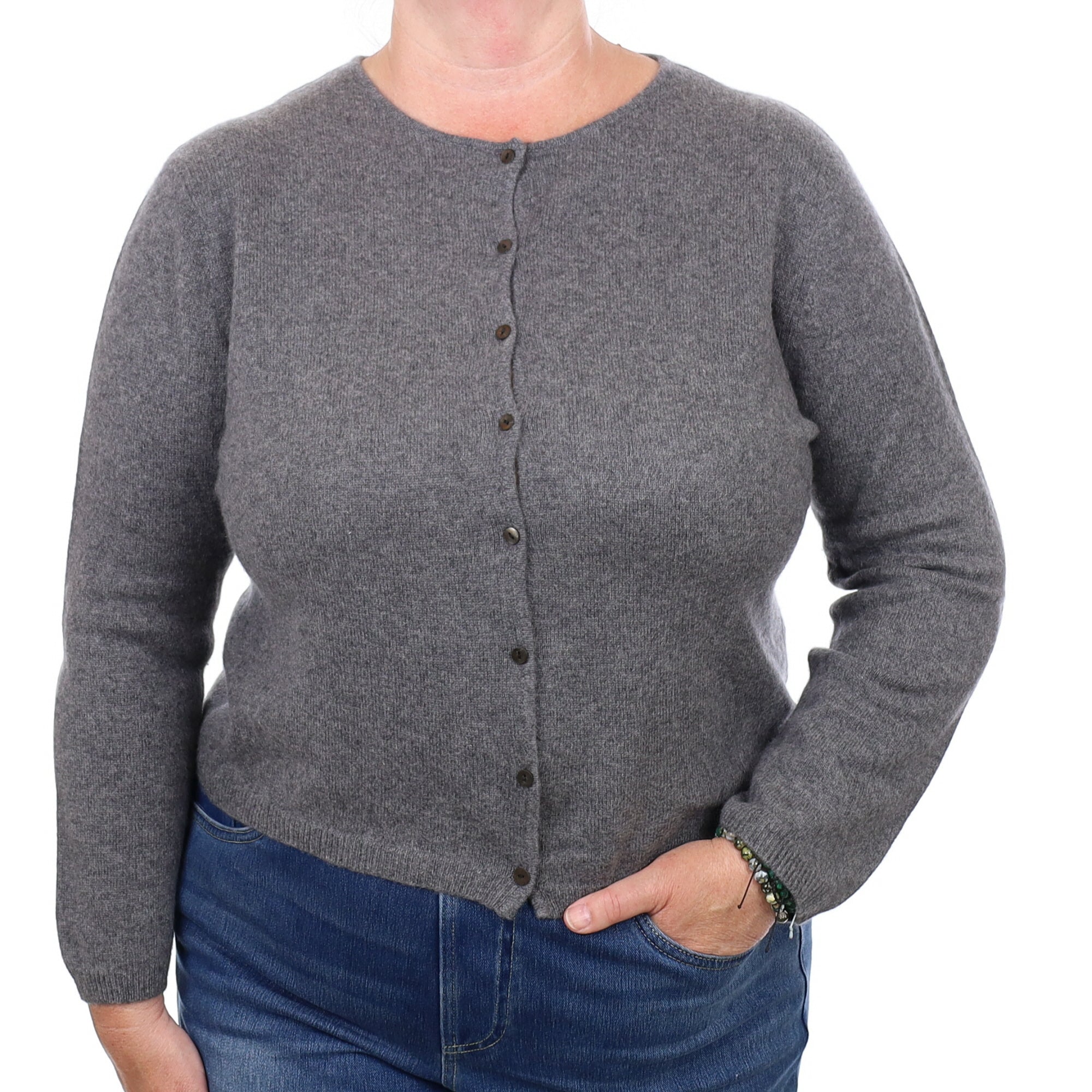 Slate Grey Cashmere Crew Neck Cardigan Extra Large