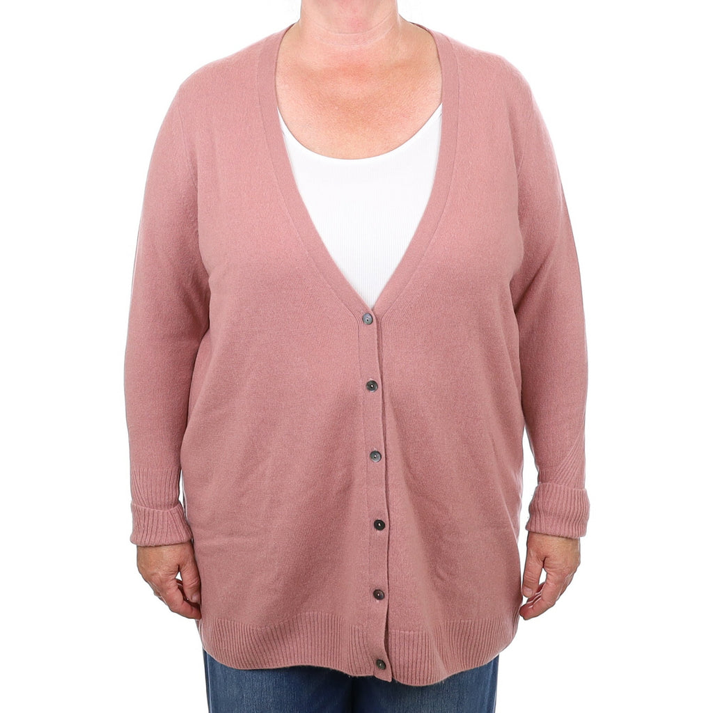 Faded Heather Pink Cashmere V Neck Cardigan 2 Extra Large