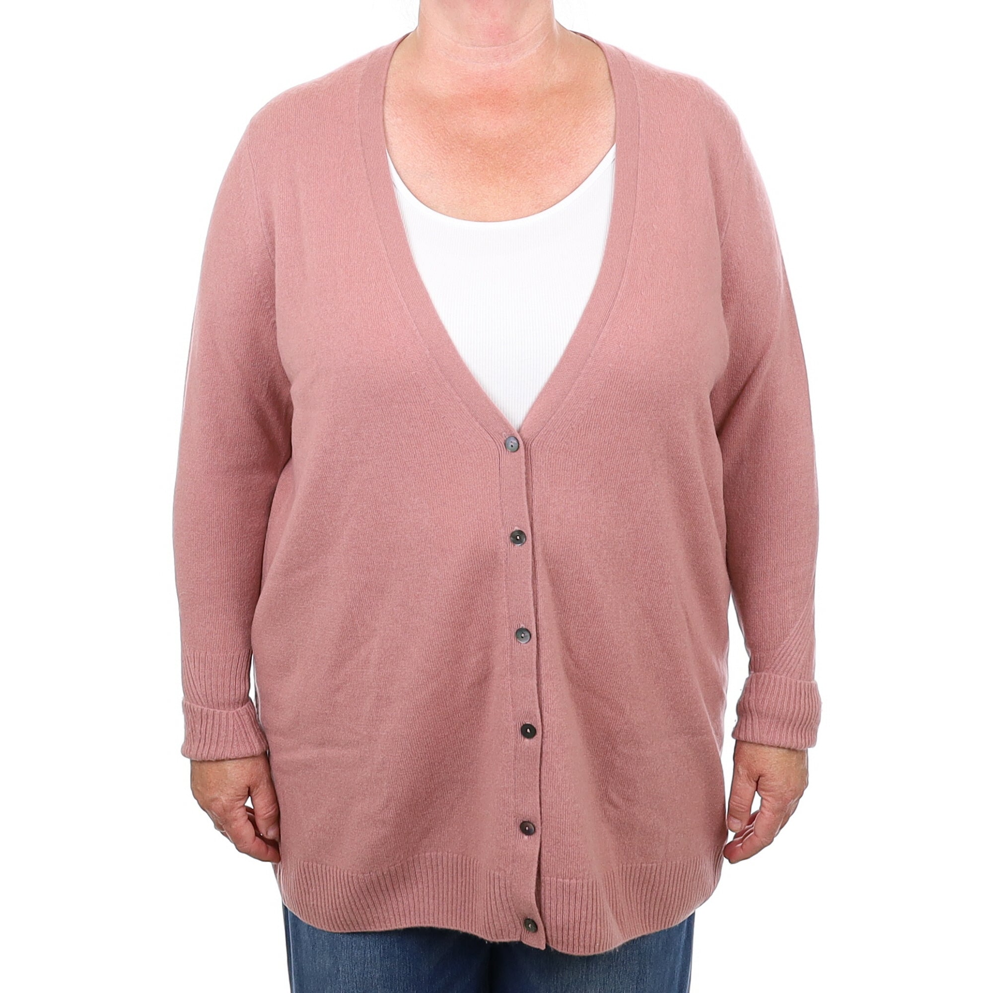 Faded Heather Pink Cashmere V Neck Cardigan 2 Extra Large