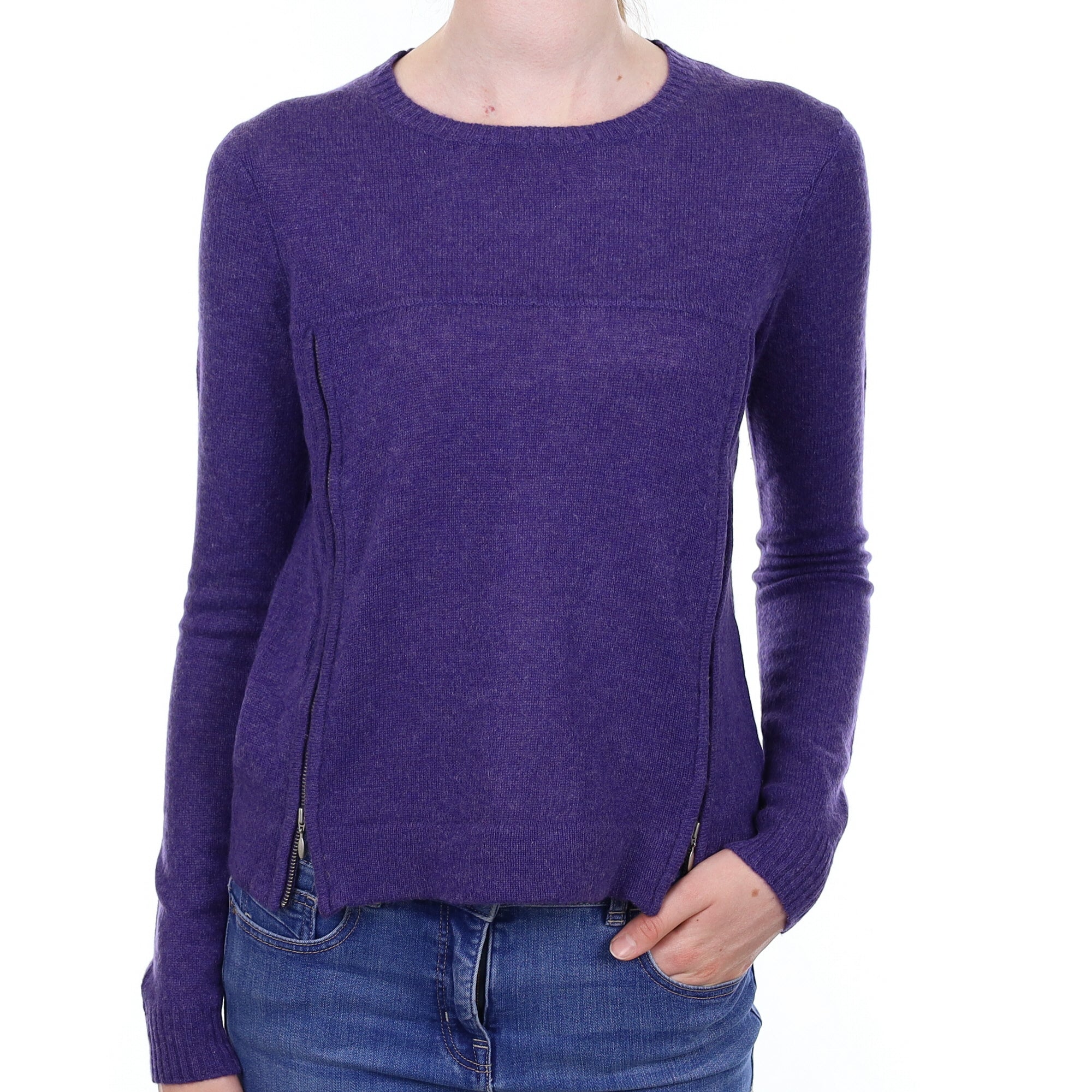 Pansy Purple Cashmere Zip Detail Crew Neck Jumper Extra Small
