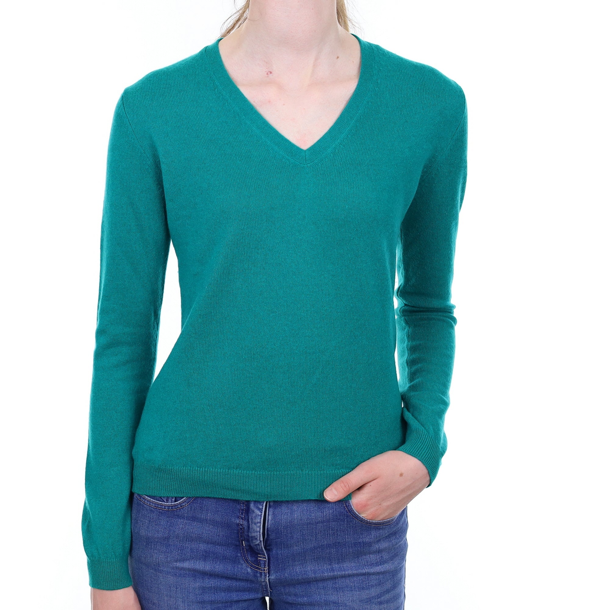 Seafoam Green Cashmere V Neck Jumper Extra Small