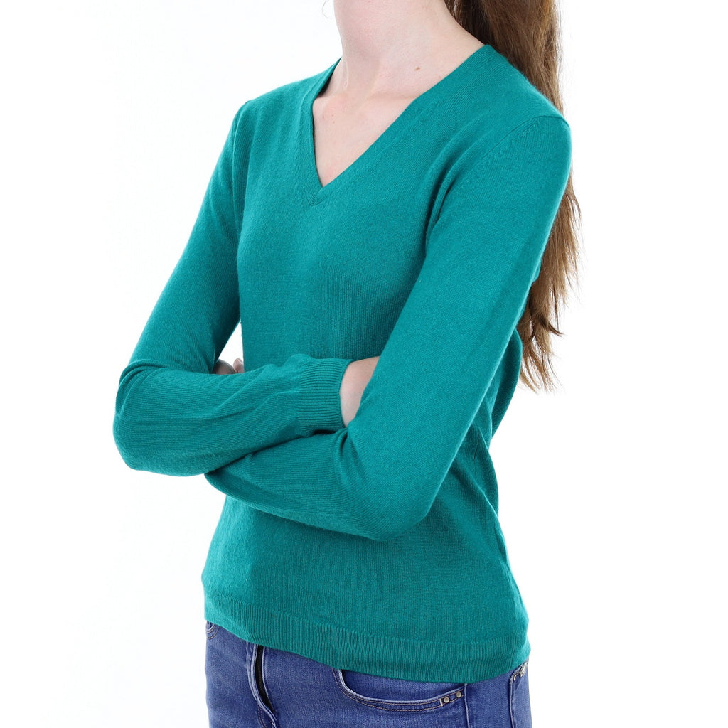 Seafoam Green Cashmere V Neck Jumper Extra Small