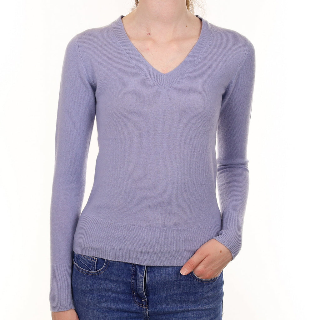 Periwinkle Blue Cashmere V Neck Jumper Extra Small