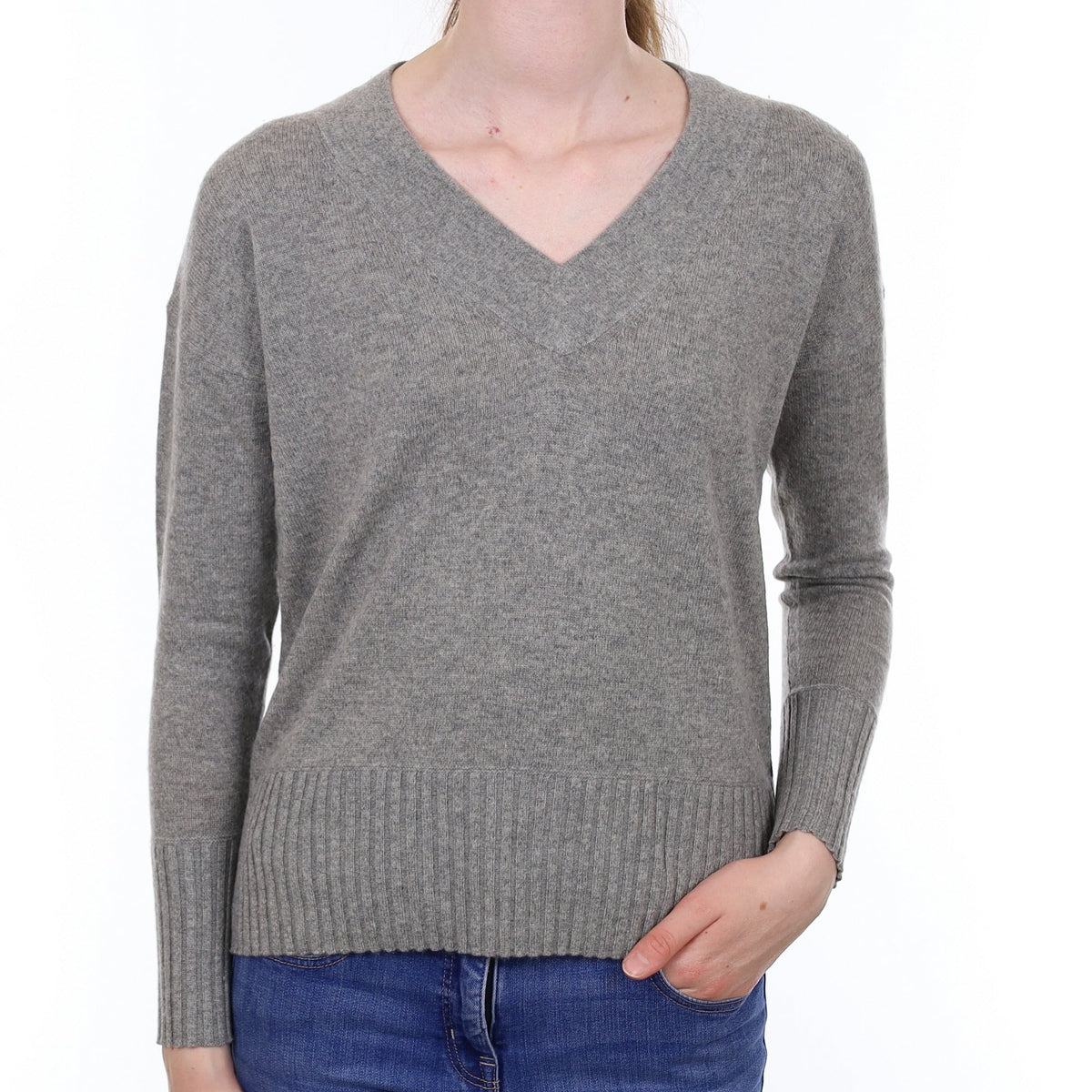 Ash Grey Cashmere V Neck Jumper Extra Small