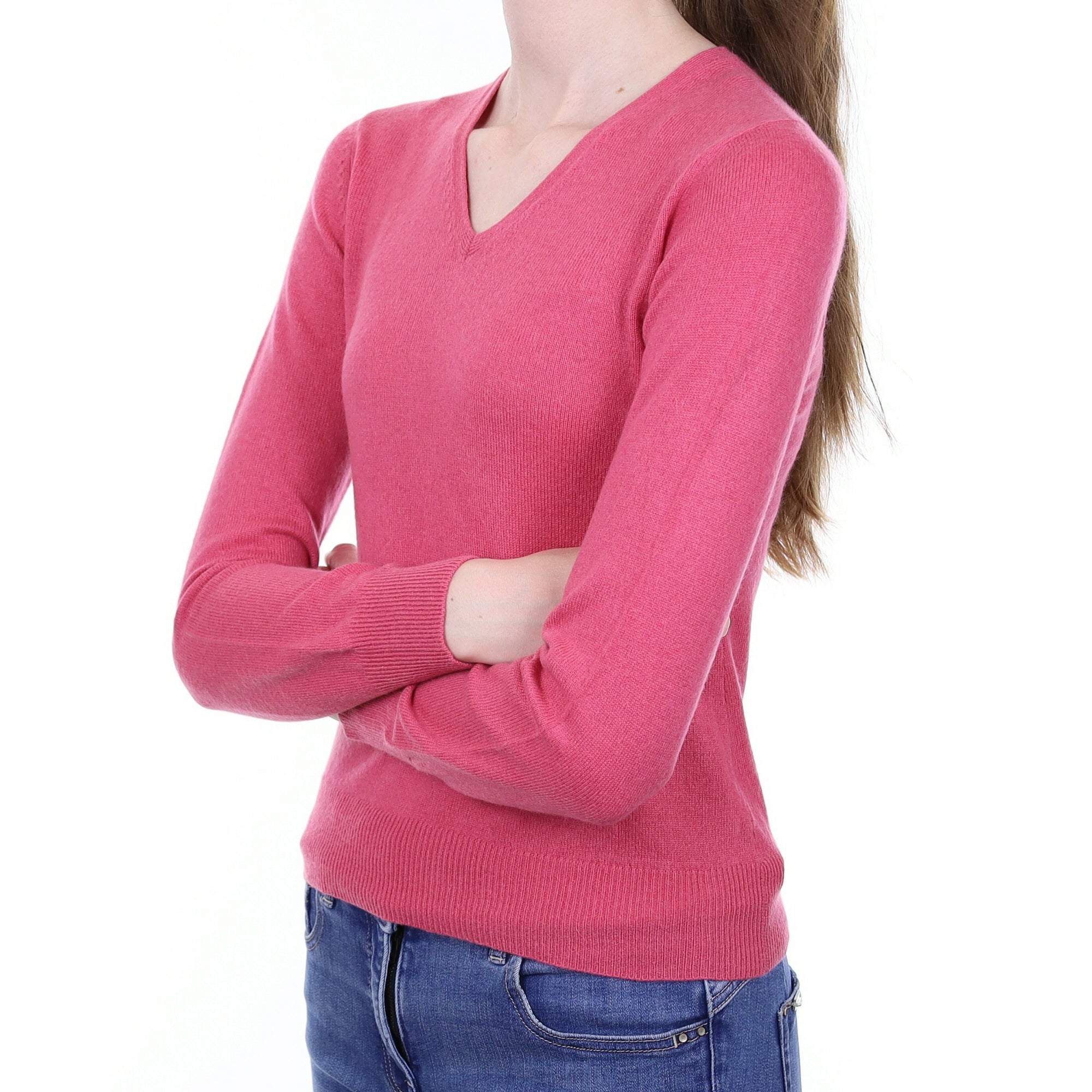 Rose Pink Cashmere V Neck Jumper Extra Small