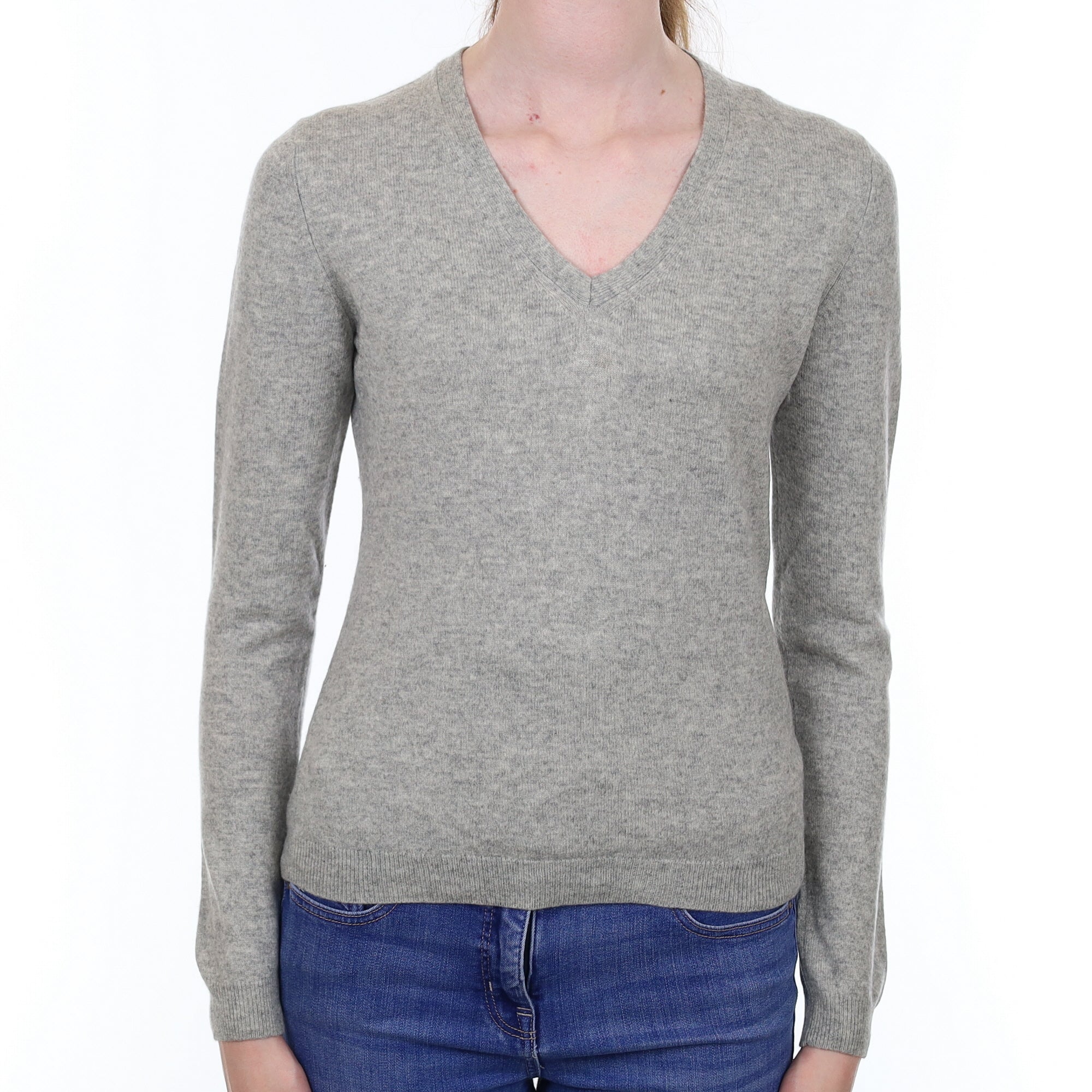 Smoke Grey  Cashmere V Neck Jumper Extra Small