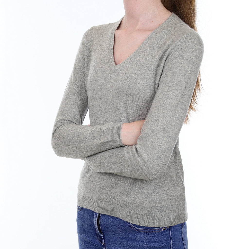 Smoke Grey  Cashmere V Neck Jumper Extra Small