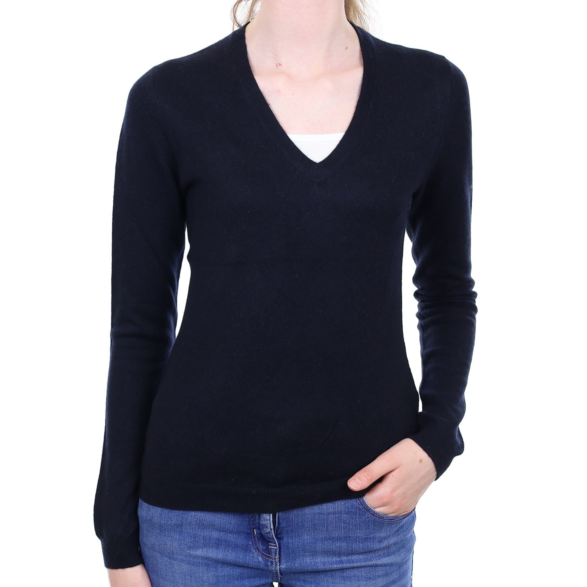 Navy Cashmere V Neck Jumper Extra Small