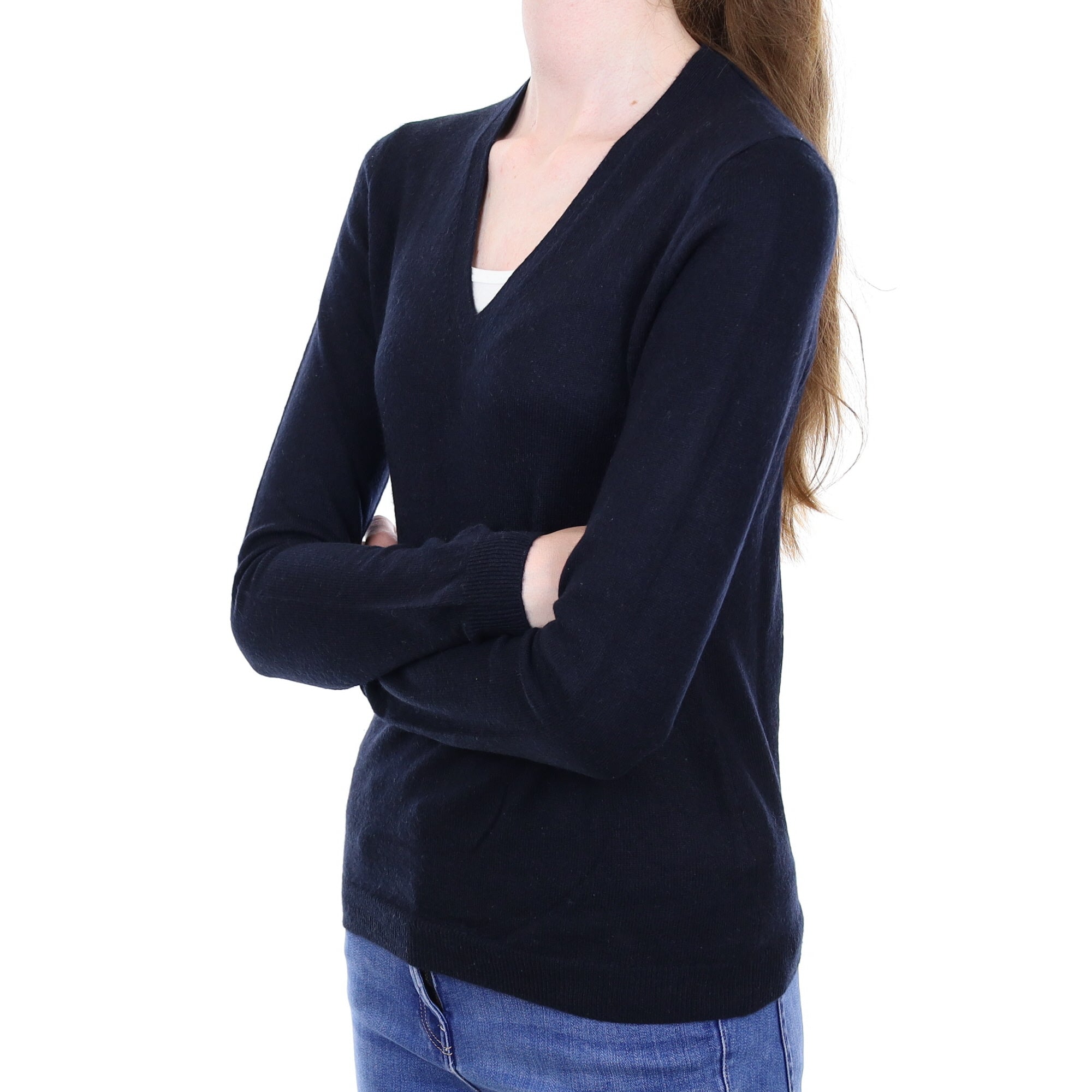 Navy Cashmere V Neck Jumper Extra Small