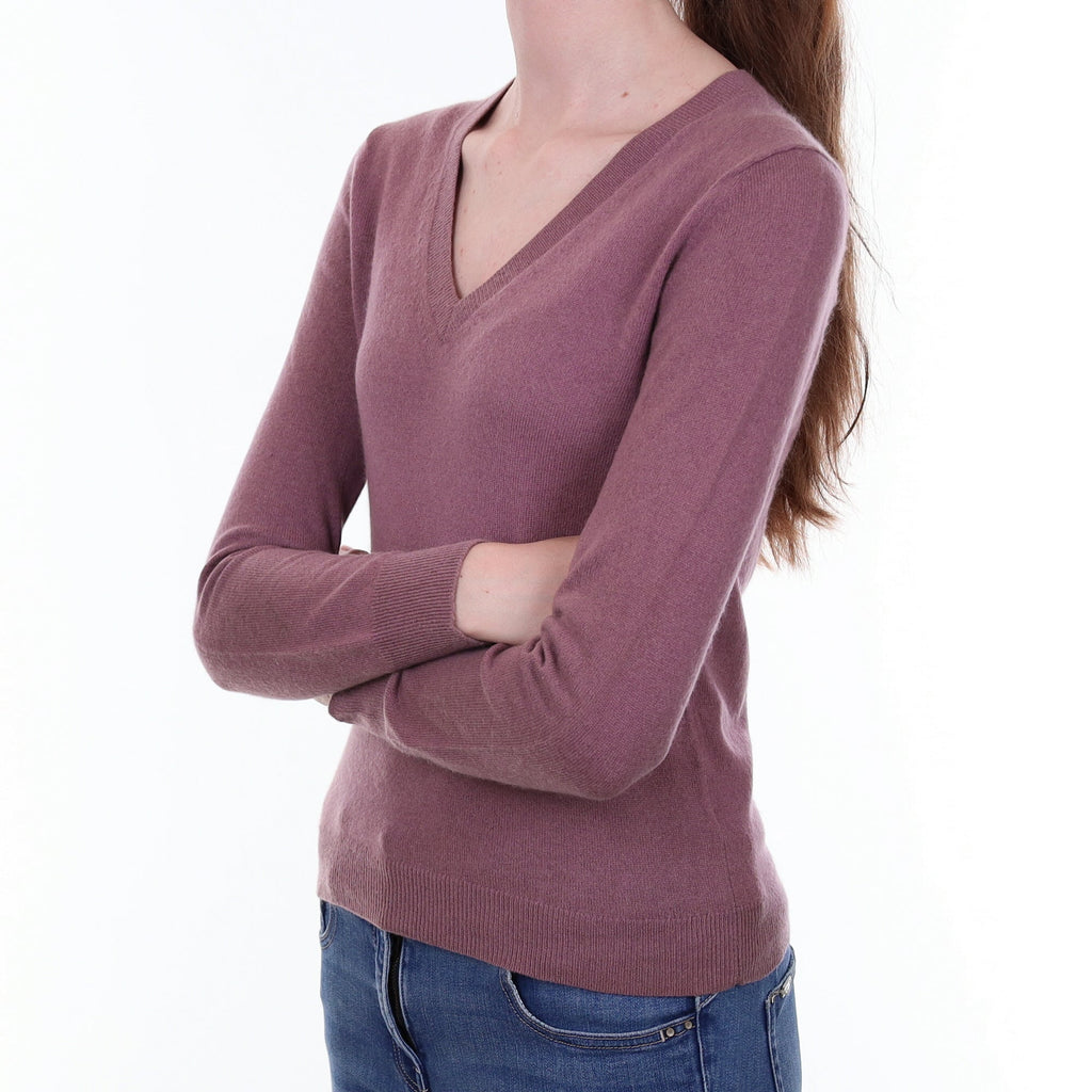 Deep Heather Cashmere V Neck Jumper Extra Small