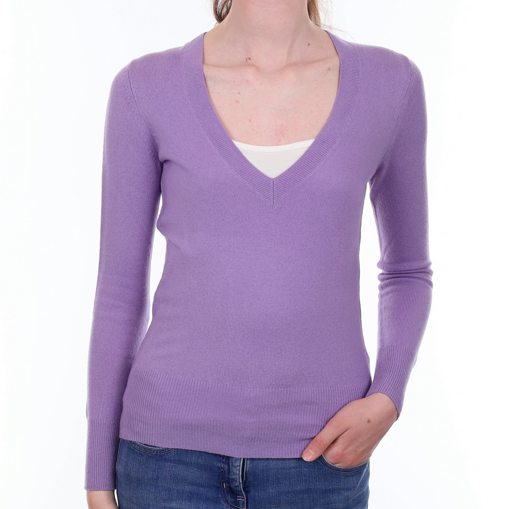 Lavender Purple Cashmere V Neck Jumper Extra Small